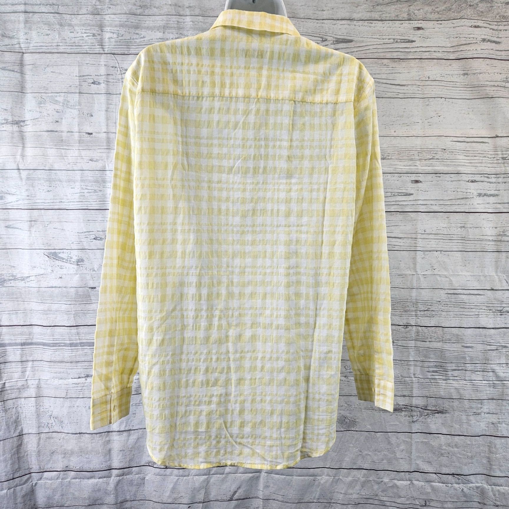 Vintage ATM Womens Plaid Boyfriend Shirt XS Yellow White - Button-Up, Long Sleeve, Cotton Polyester, Classic Basic Size XS Womens Size XS / US 0-2 / IT 36-38 - 4 Thumbnail