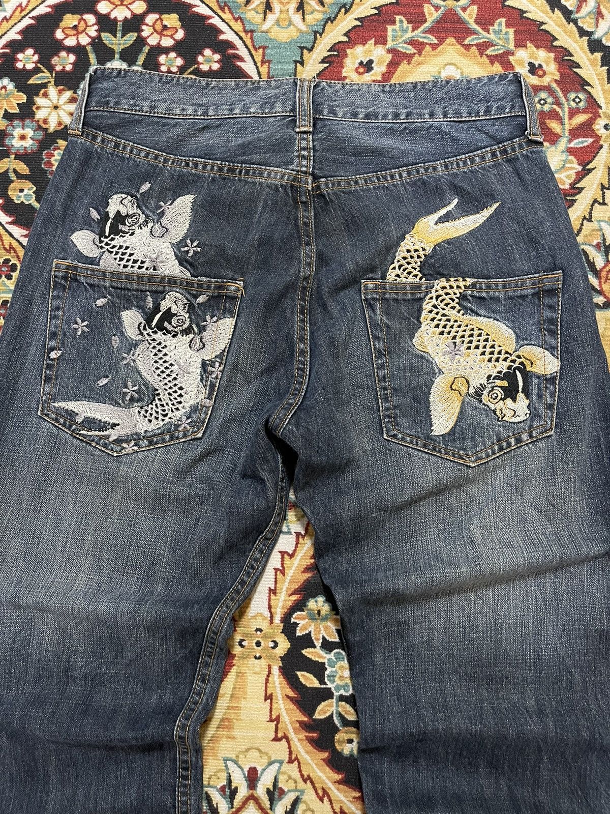 Japanese Brand Japanese Koi Style Sukajan Distressed Denim Jeans Size US 30 / EU 46 - 4 Thumbnail
