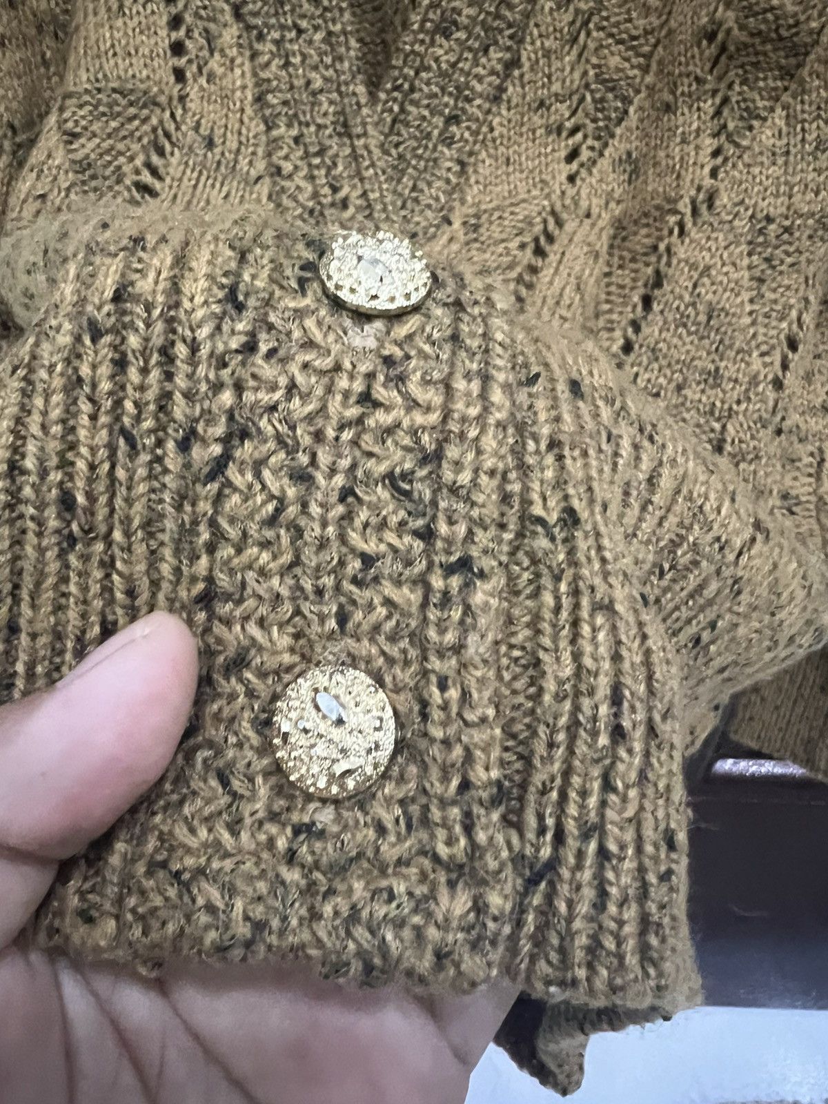 Japanese Brand Gold Brown Embroidery Pointelle Aesthetic Button Up Cardigan Size M / US 6-8 / IT 42-44 - 5 Thumbnail