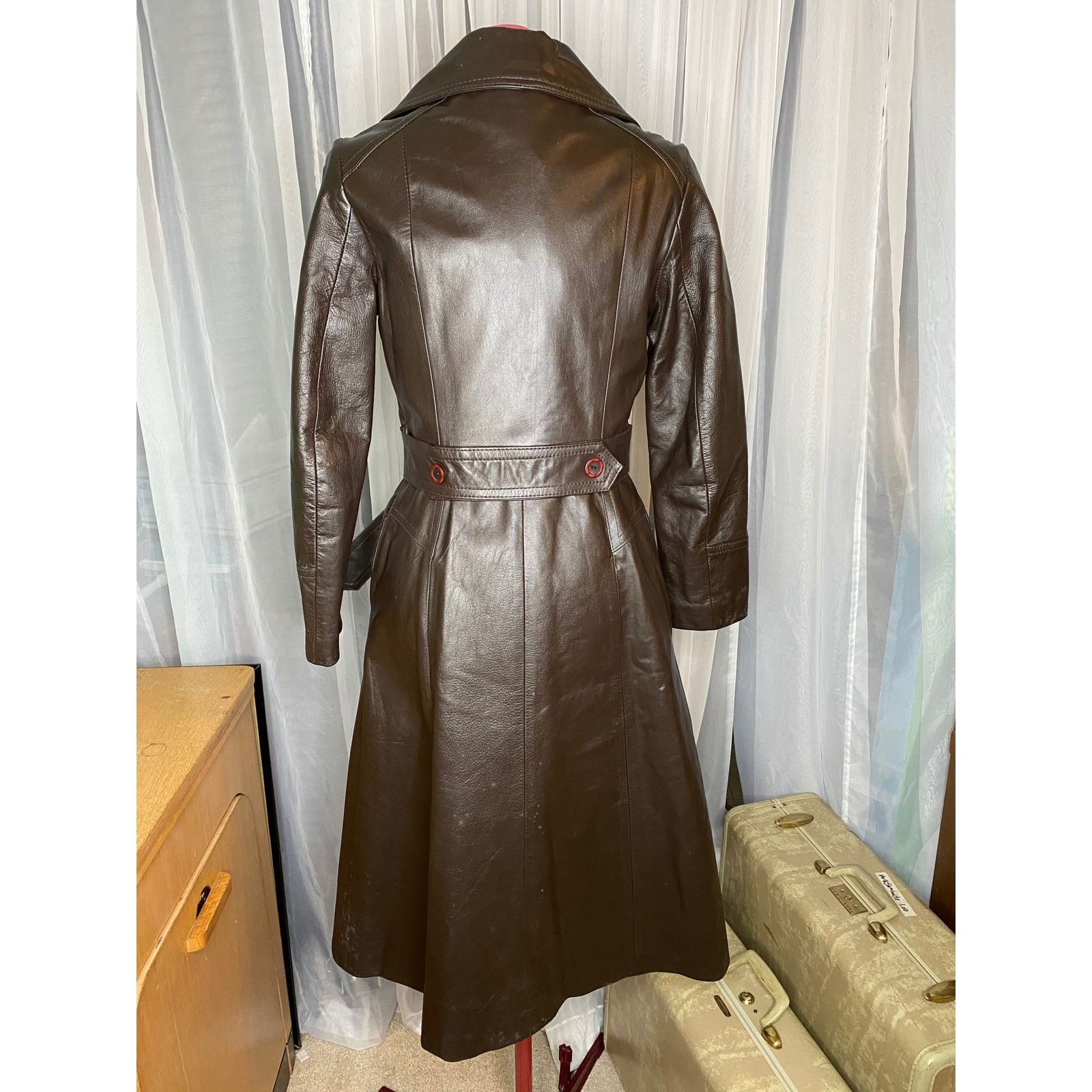 Vintage leather trench coat brown double breasted Vintage 1970s sz 7 Size S / US 4 / IT 40 - 4 Thumbnail
