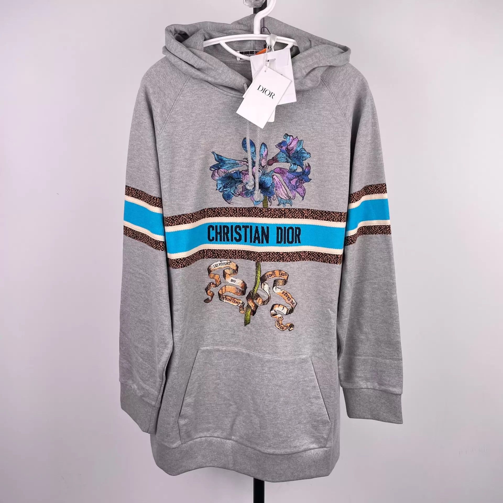 Dior Dior Grey Floral Striped Long Hoodie Women's M Size M / US 6-8 / IT 42-44 - 1 Thumbnail