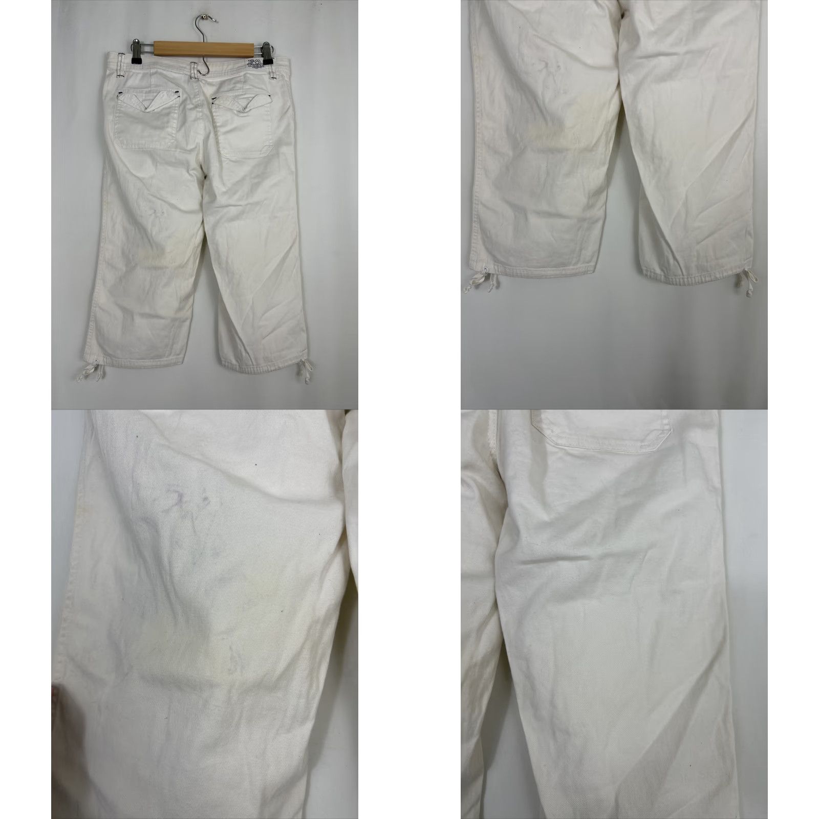 Vintage LE TIGRE Pants White W/ Navy Stitching Size 11 Capris Cropped Tie Cuffs Juniors Womens Capris Cropped Size 32" / US 10 / IT 46 - 8 Thumbnail