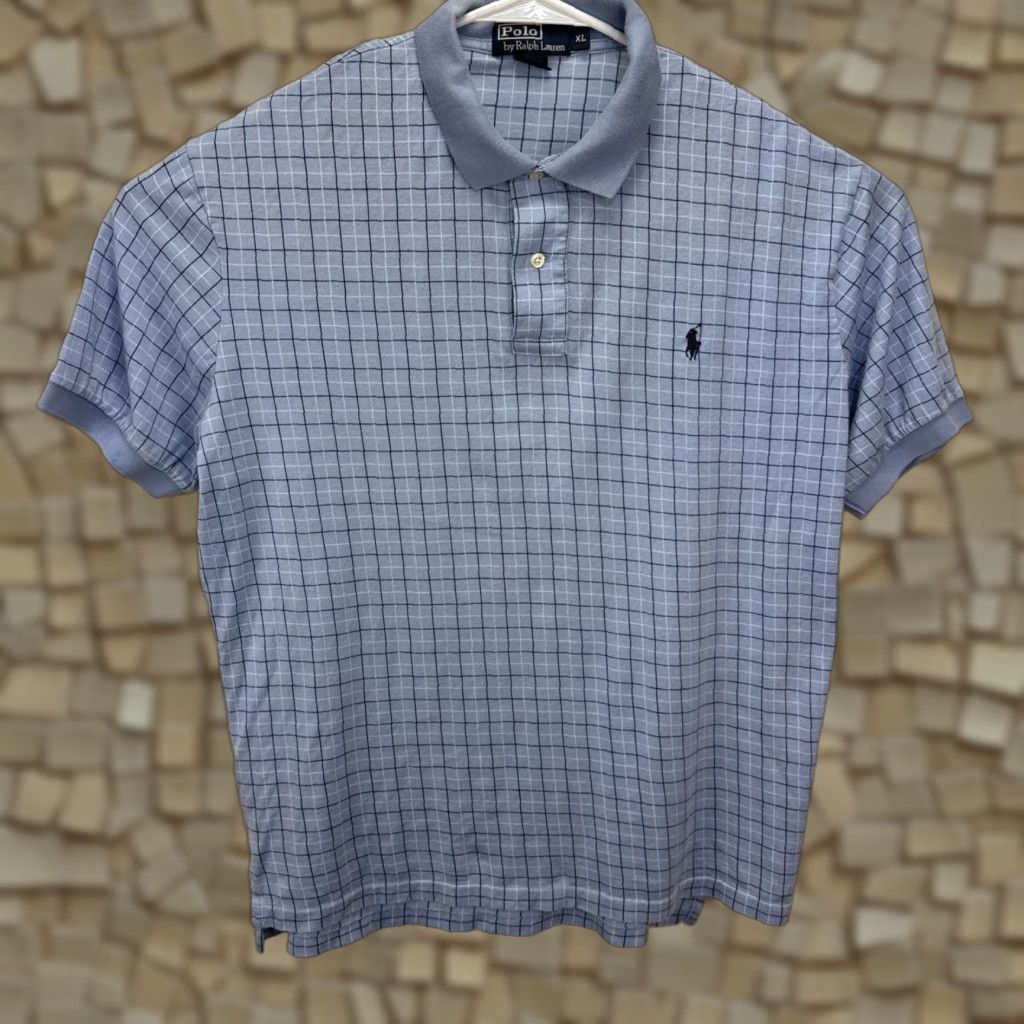 Polo Ralph Lauren VINTAGE Polo Ralph Lauren Shirt Mens XL Blue White Windowpane Golf Polo Casual Wedding Party Collared Short Sleeve Size US XL / EU 56 / 4 - 1 Thumbnail