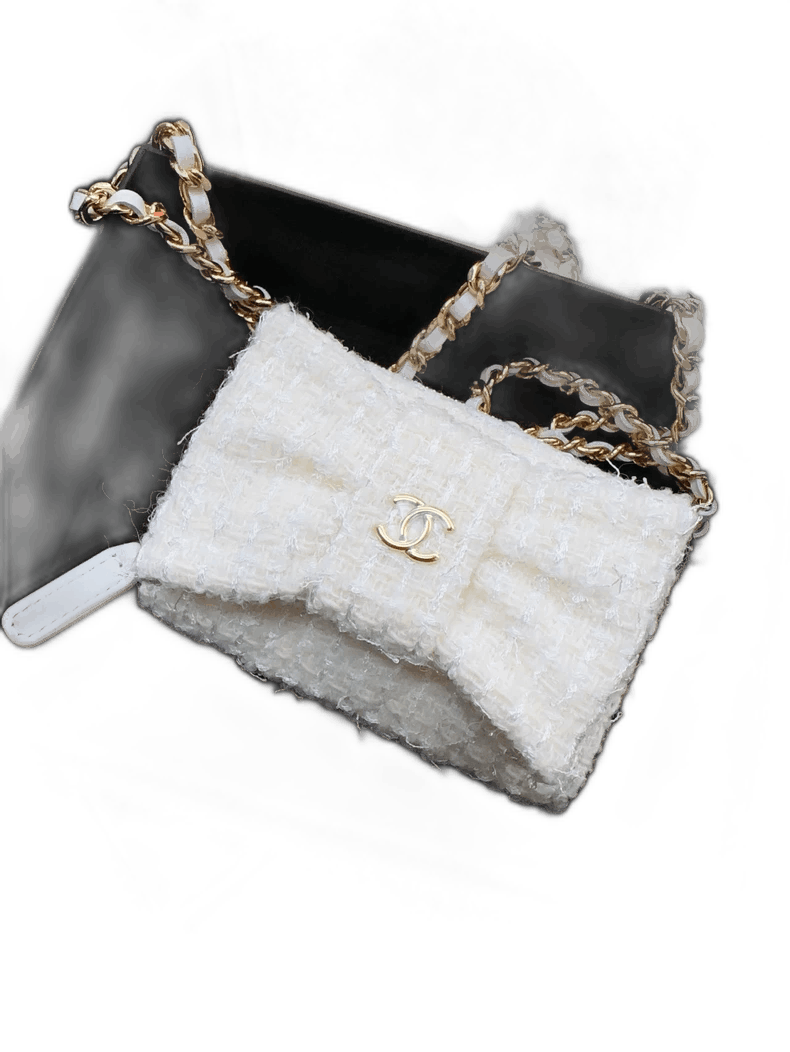 Chanel White Tweed Bow Crossbody Bag, Women's