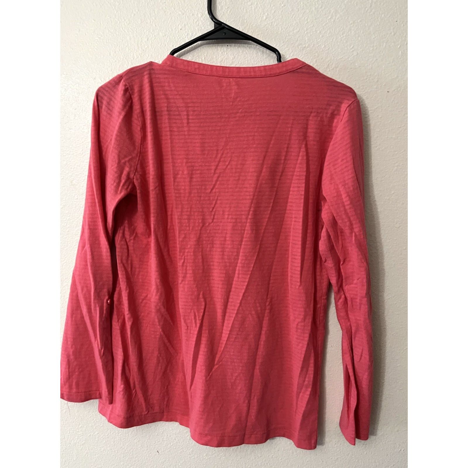 Ann Taylor ANN TAYLOR LOFT Women's Blouse M Long Roll Tab Sleeve V-Neck Pink Solid Size M / US 6-8 / IT 42-44 - 2 Thumbnail