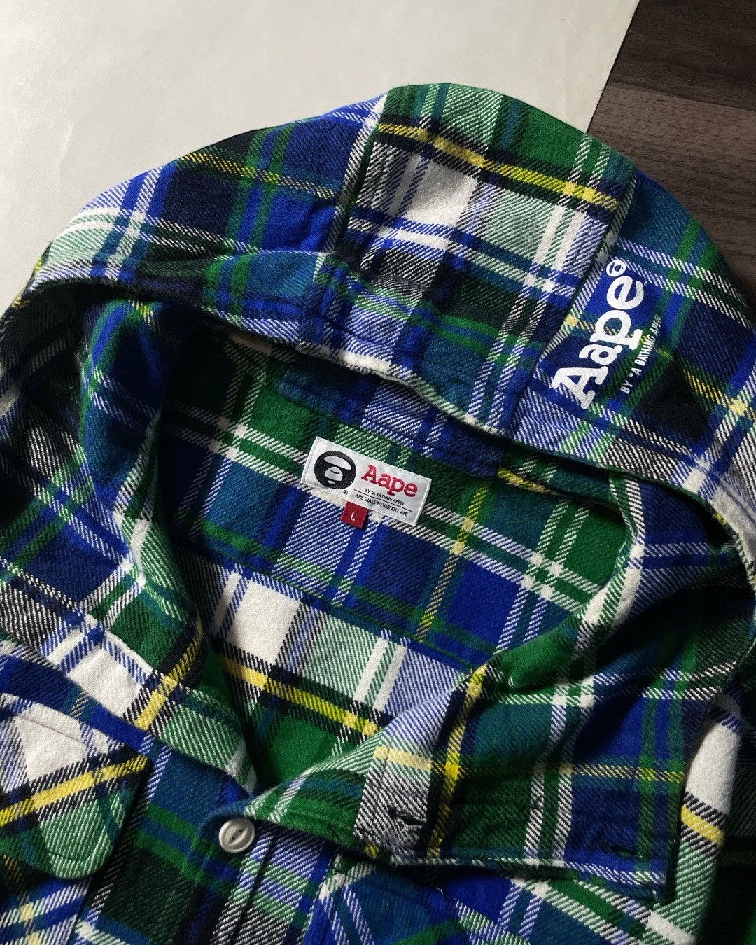 Aape HEAVY FLANNEL SHIRT HOODIE AAPE by A BATHING APE SIZE L Size US L / EU 52-54 / 3 - 5 Thumbnail