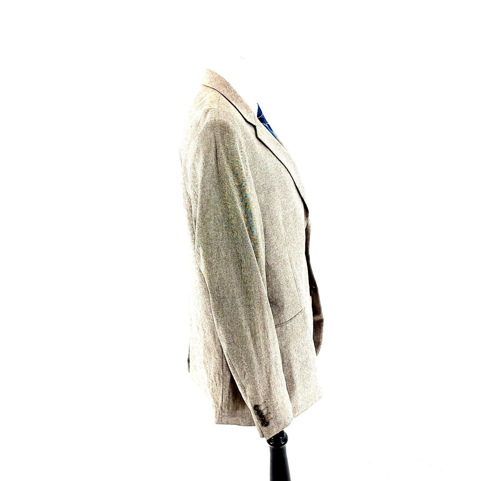Stafford DAMAGED Stafford Linen Cotton 2 Button Blazer 44L Tan Birdse Size 44L - 8 Thumbnail
