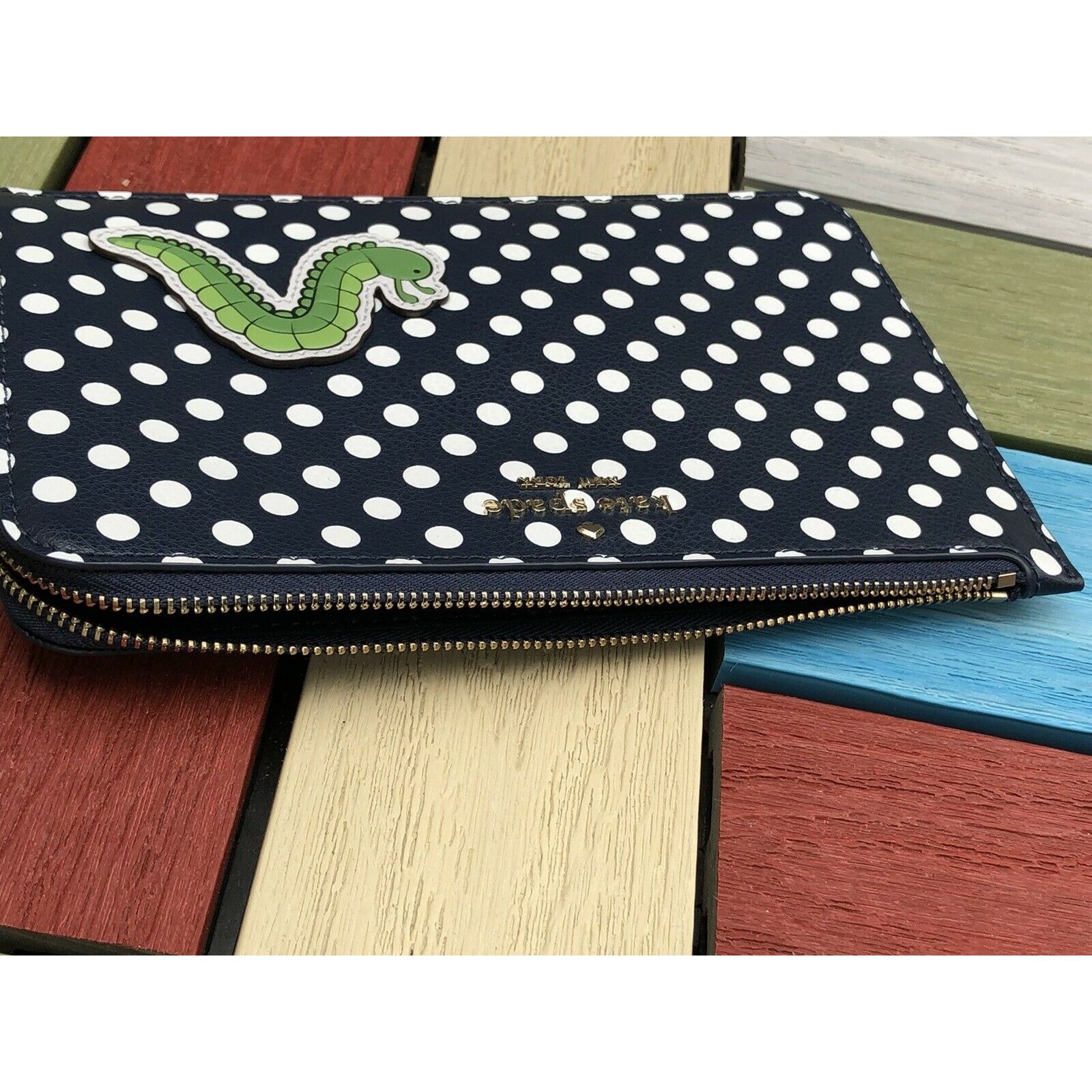Kate Spade KATE SPADE ENCHANTED FOREST INCHWORM MEDIUM L-ZIP WRISTLET Size ONE SIZE - 7 Thumbnail