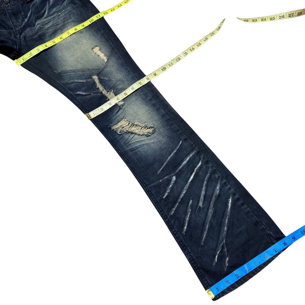 Le Grande Bleu (L.G.B.) Vice Fairy Whisker Distressed Denim Flare Jeans Size US 30 / EU 46 - 18 Thumbnail