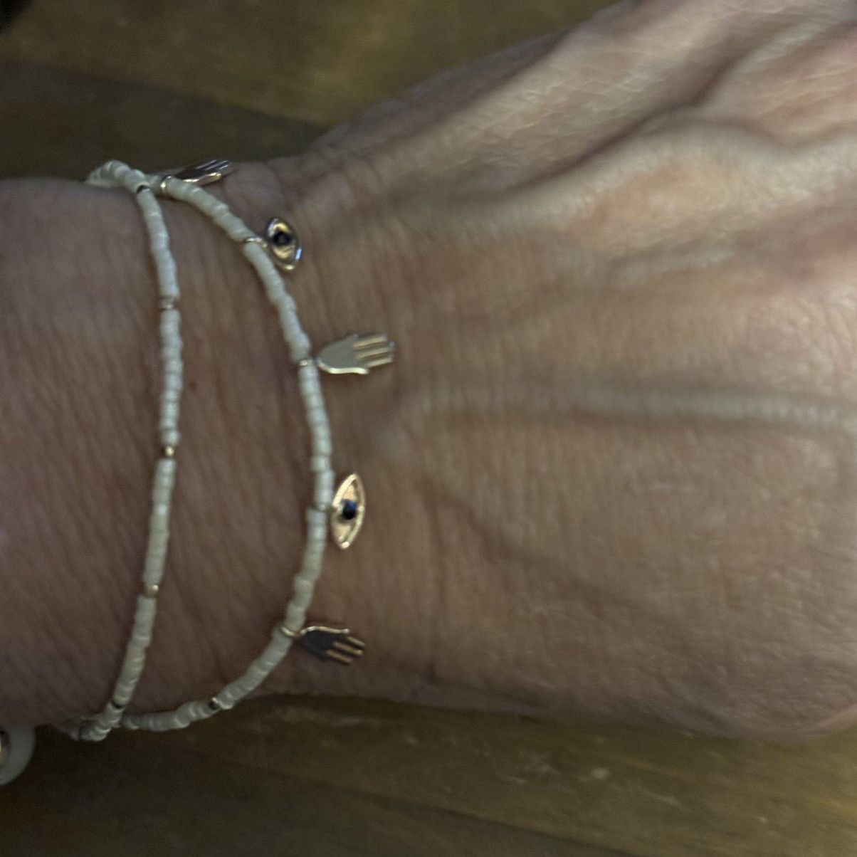 Other White beaded bolo bracelet with hamsa and evil eye charms Size ONE SIZE - 3 Thumbnail