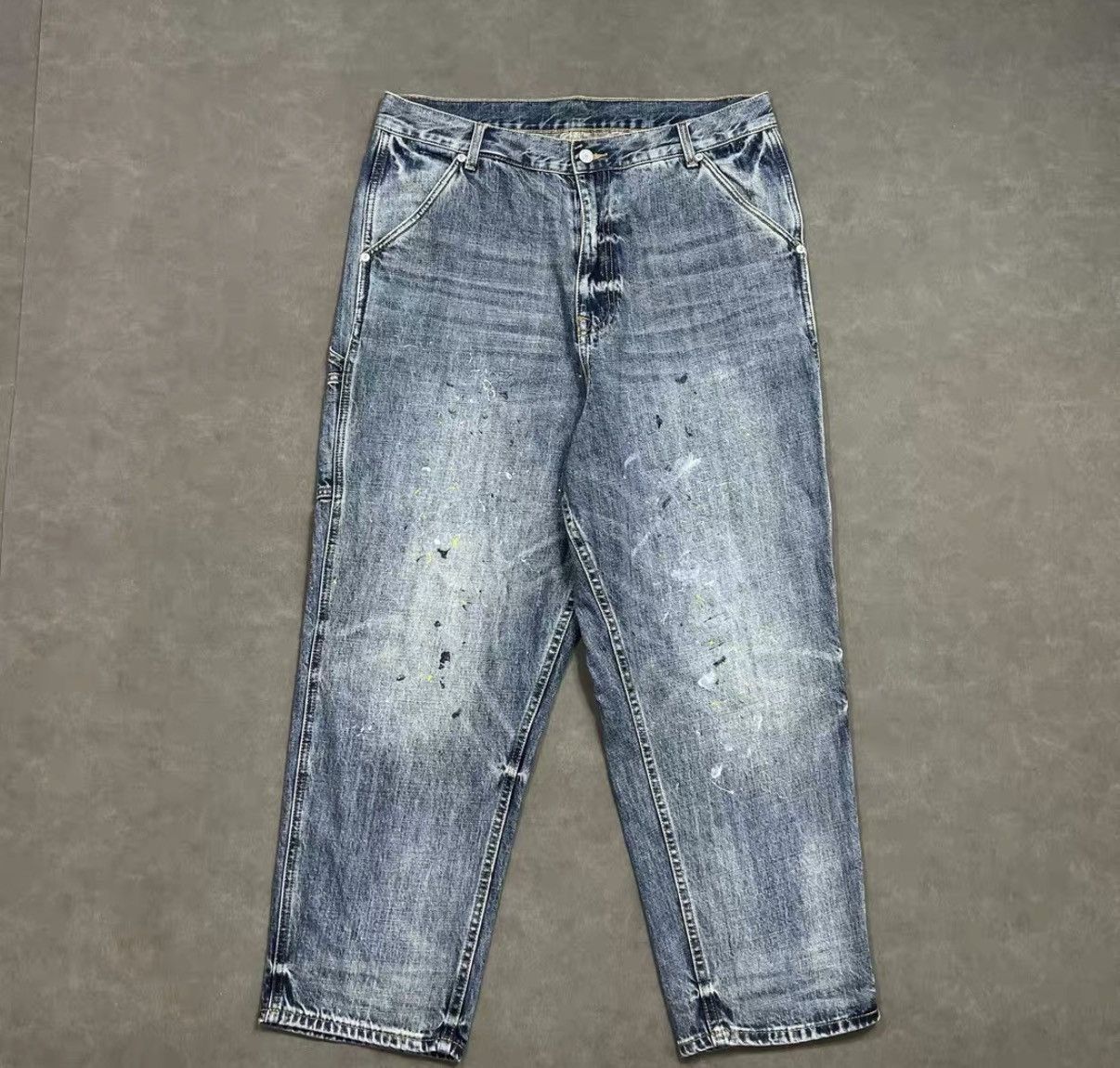 Madness Blue Denim Paint Splatter Straight-Leg Pants Size US 36 / EU 52 - 1 Thumbnail