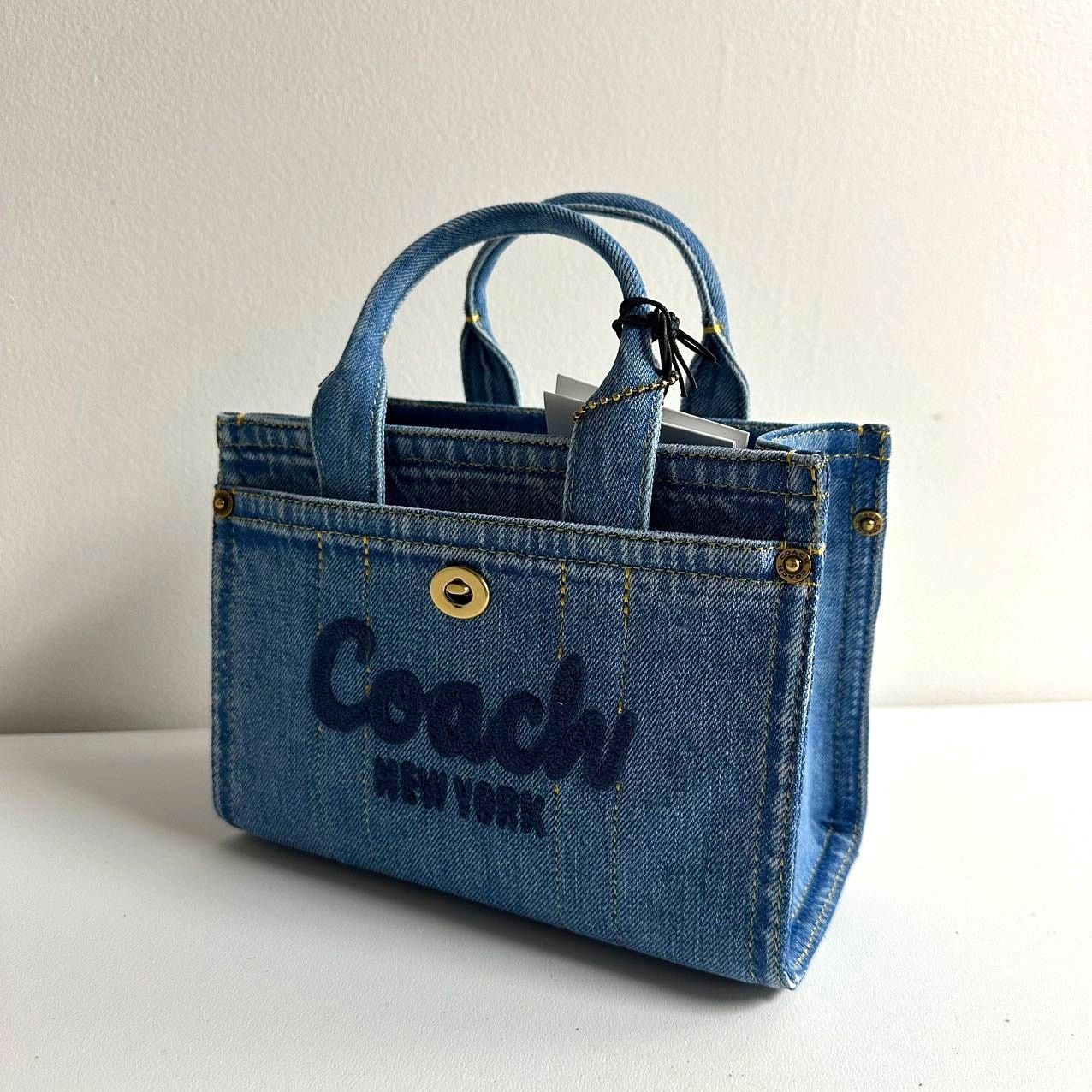 Coach Coach Mini Denim Cargo Tote Bag 20 Brass / Indigo CZ100 NWT Size ONE SIZE - 4 Thumbnail