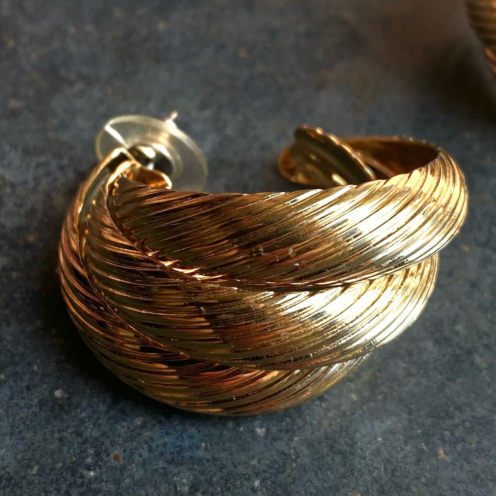 Vintage Vtg 80s Gold Tone Chunky Hoop Earrings Size ONE SIZE - 5 Thumbnail