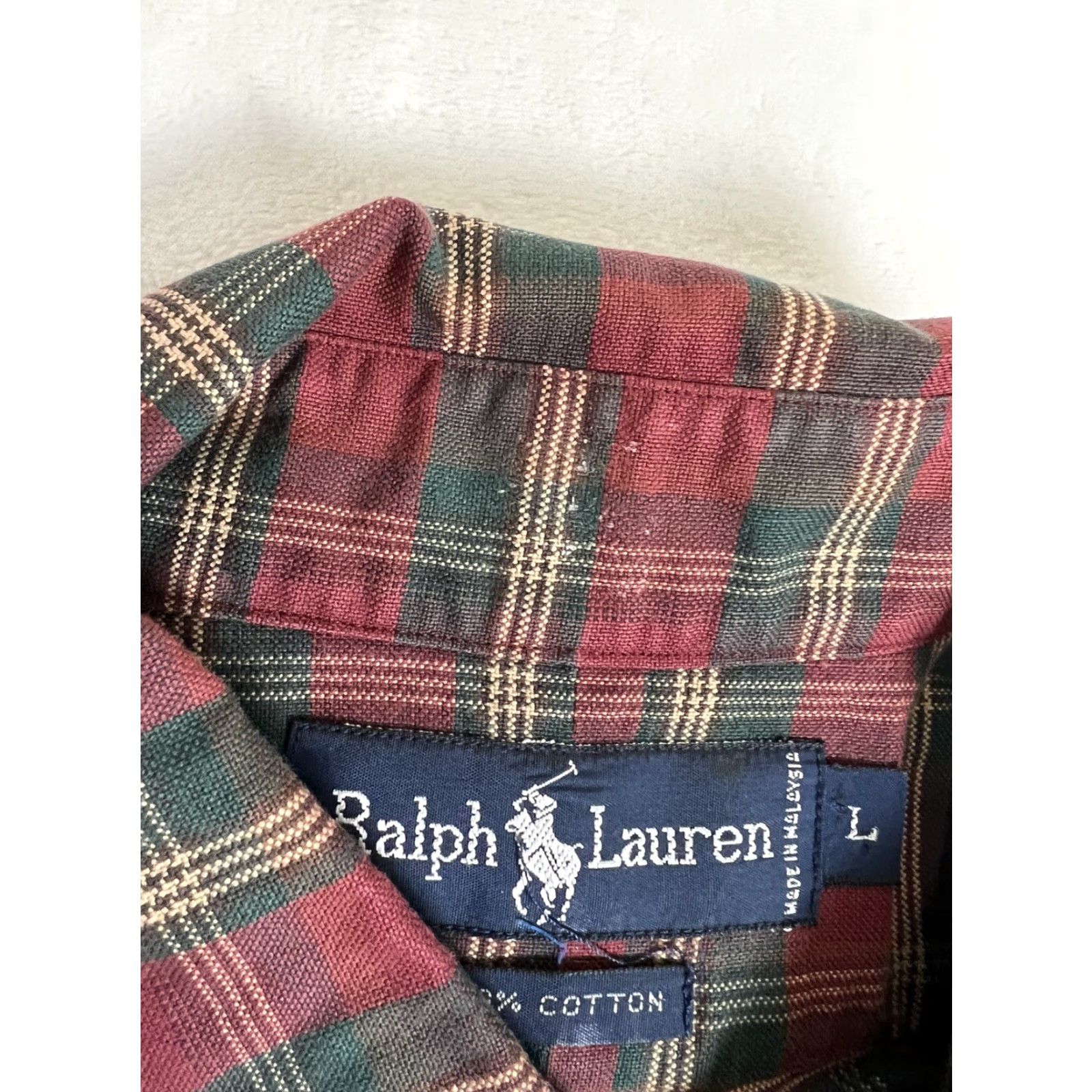 Polo Ralph Lauren VINTAGE Ralph Lauren Button-Up Plaid Long Sleeve Shirt Red Green Tan 2XL Men Size US XXL / EU 58 / 5 - 6 Thumbnail