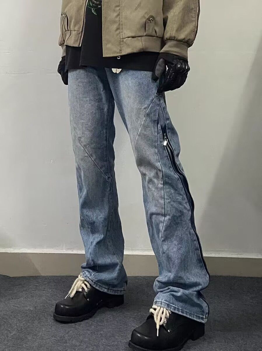 Japanese Brand × Jean Street hip-hop washed zipper micro-flare jeans Size US 34 / EU 50 - 1 Thumbnail