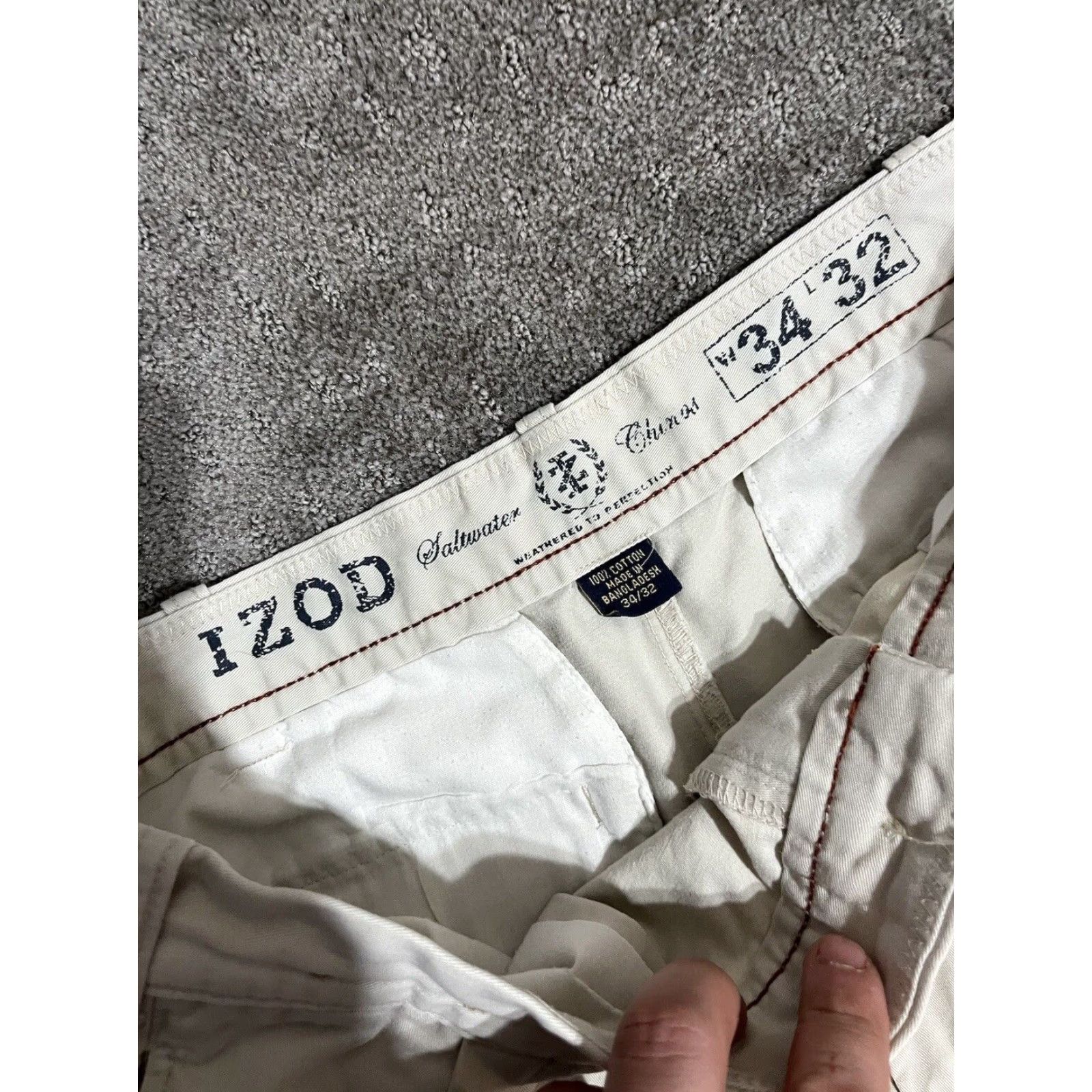 Izod IZOD Saltwater Mens Pants Chino 34 Reg Beige Canvas 90s Preppy Straight Leg Pockets Zipper Button Slim Comfort Size US 34 / EU 50 - 5 Thumbnail