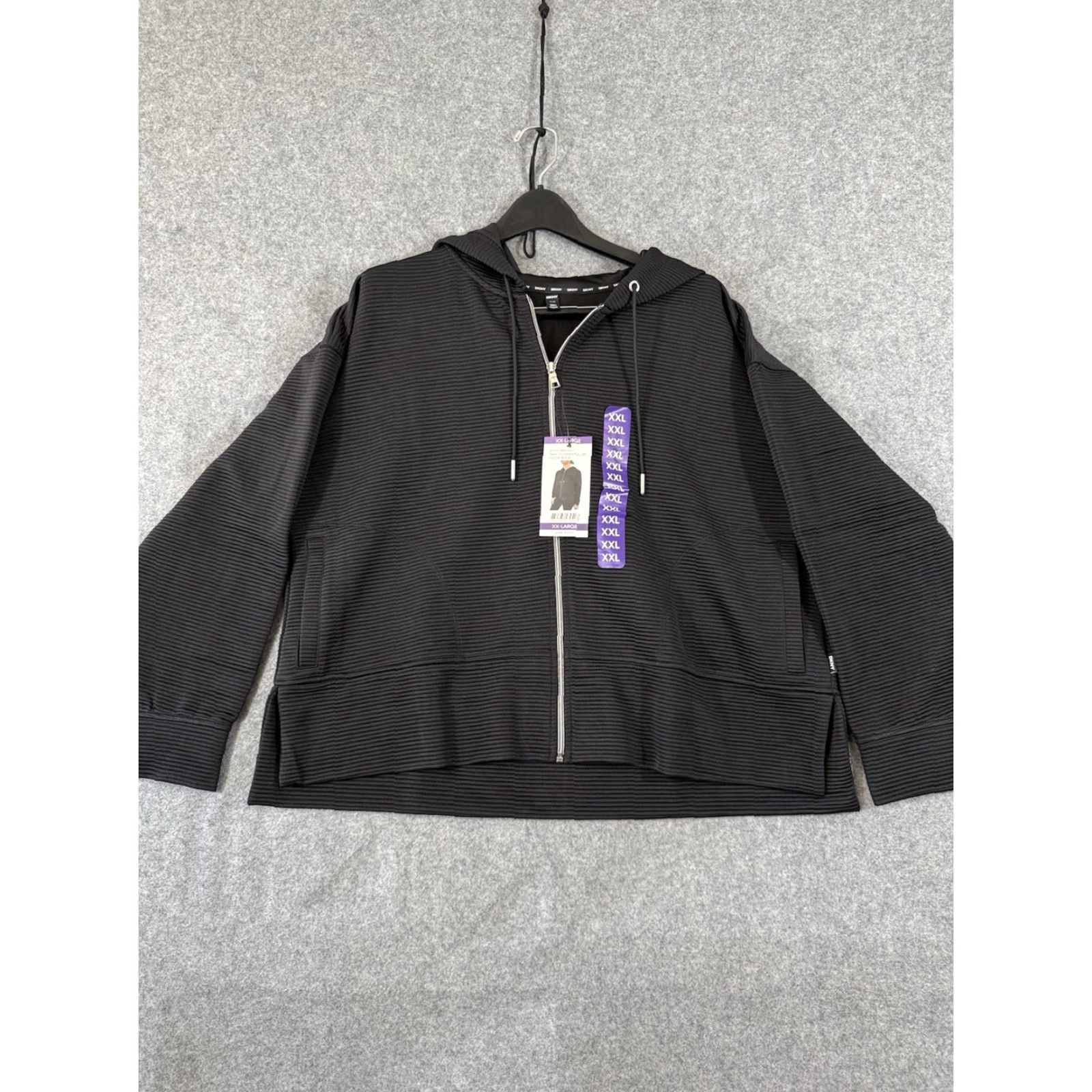 DKNY DKNY Ottoman Full-Zip Hoodie Womens Size 2XL Black Pockets Logo NWT Ribbed Stretch Full Zip Hooded Lined Size XXL / US 16-18 / IT 52-54 - 2 Thumbnail