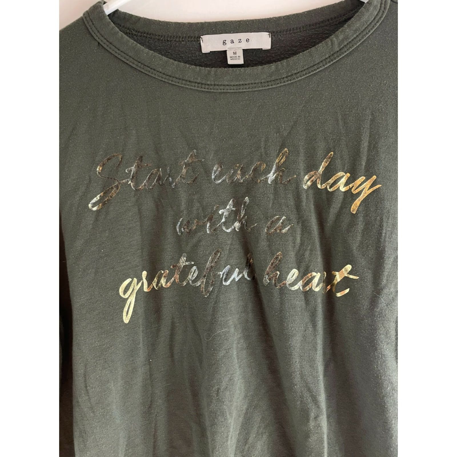 Vintage GAZE Cropped Top Womens Size M Green Start Each Day with a Grateful Heart Size M / US 6-8 / IT 42-44 - 3 Thumbnail