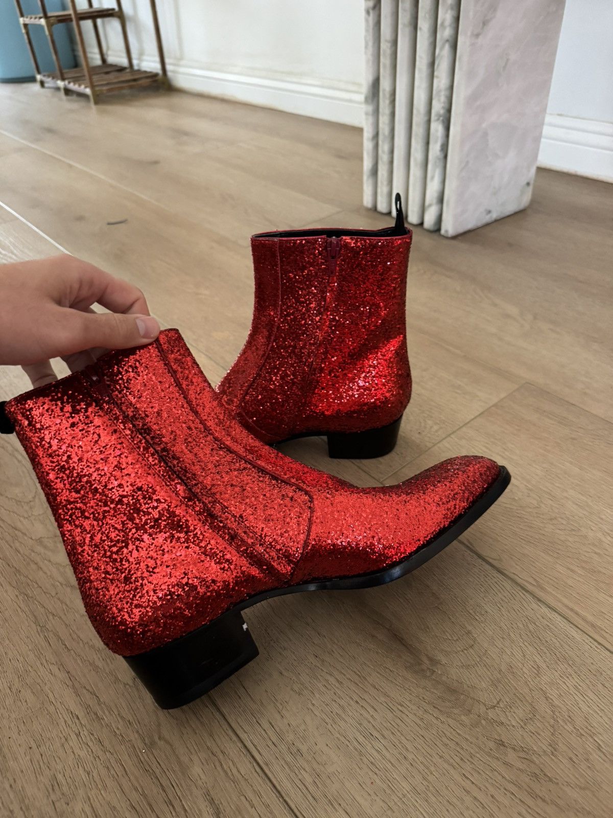 Saint Laurent Paris New Hedi FW16 Red Glitter Wyatts 43 Size US 10 / EU 43 - 2 Thumbnail