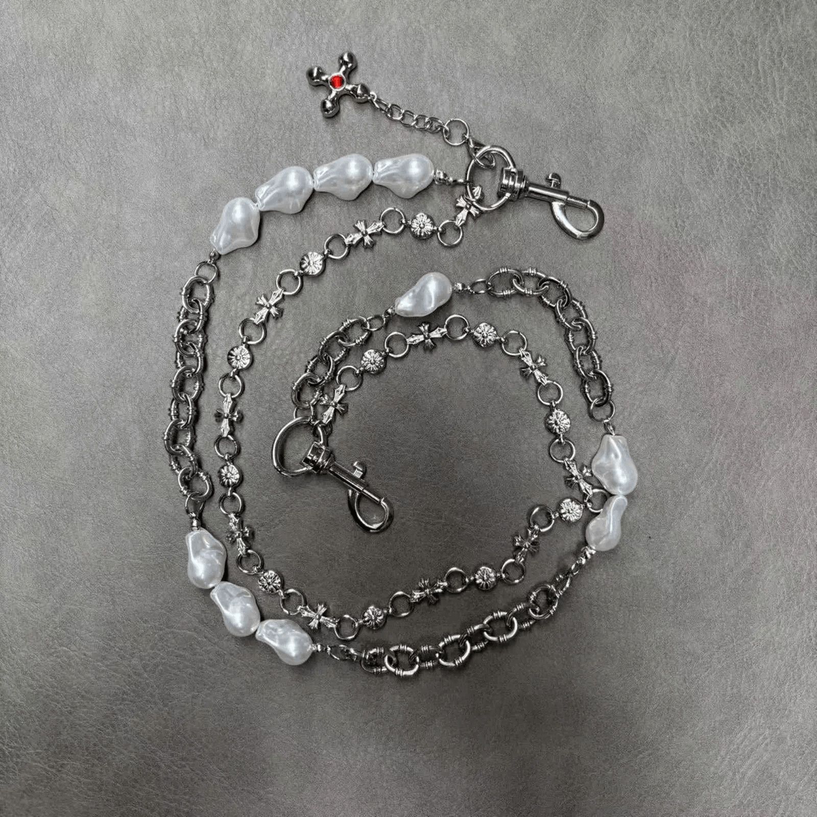 Jewelry Silver Chain with Pearl Accents, Men's Layered Wallet Chain Size ONE SIZE - 5 Thumbnail