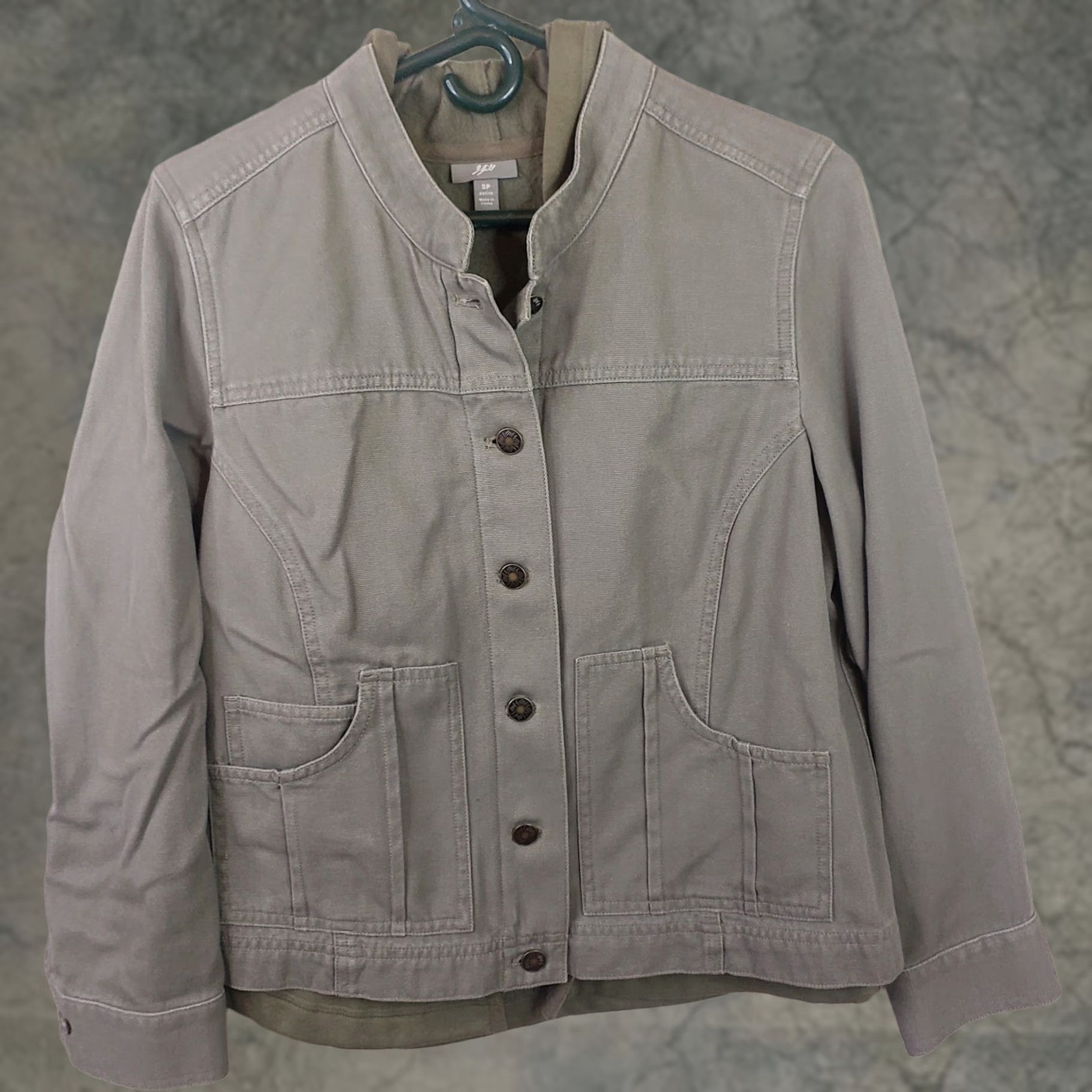J. Jill J Jill Jacket Petite Short Army Green Canvas Inner Liner Hoodie Pockets Button Closure 2-in-1 Vintage? No, Not Vintage Size S / US 4 / IT 40 - 1 Thumbnail