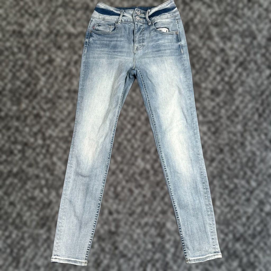 Vintage Vigoss Womens Size 25 Jeans Rebel Skinny Raw Hem Button Fly Light Wash Blue Size 42" / US 20 - 1 Thumbnail