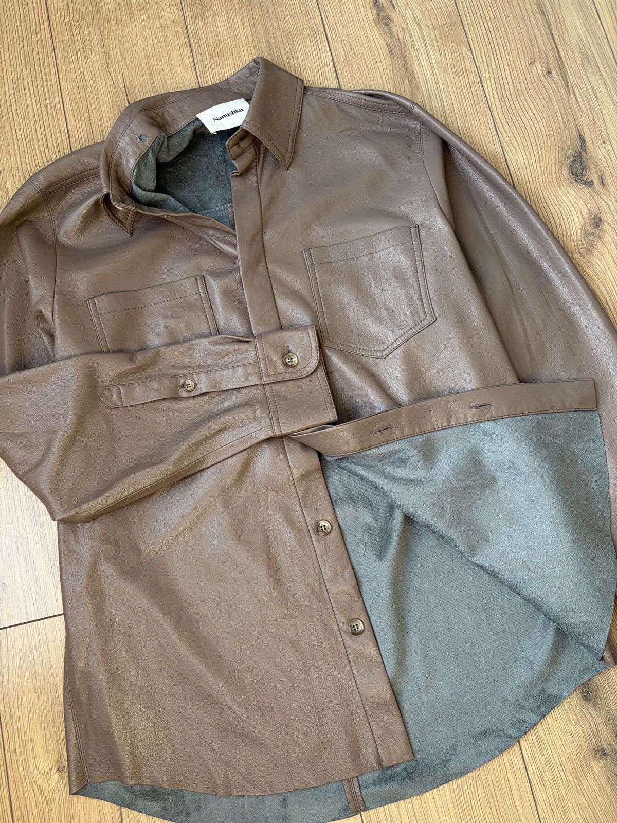 Nanushka NANUSHKA Faux Leather Coffee Brown Shirt Size US S / EU 44-46 / 1 - 11 Thumbnail