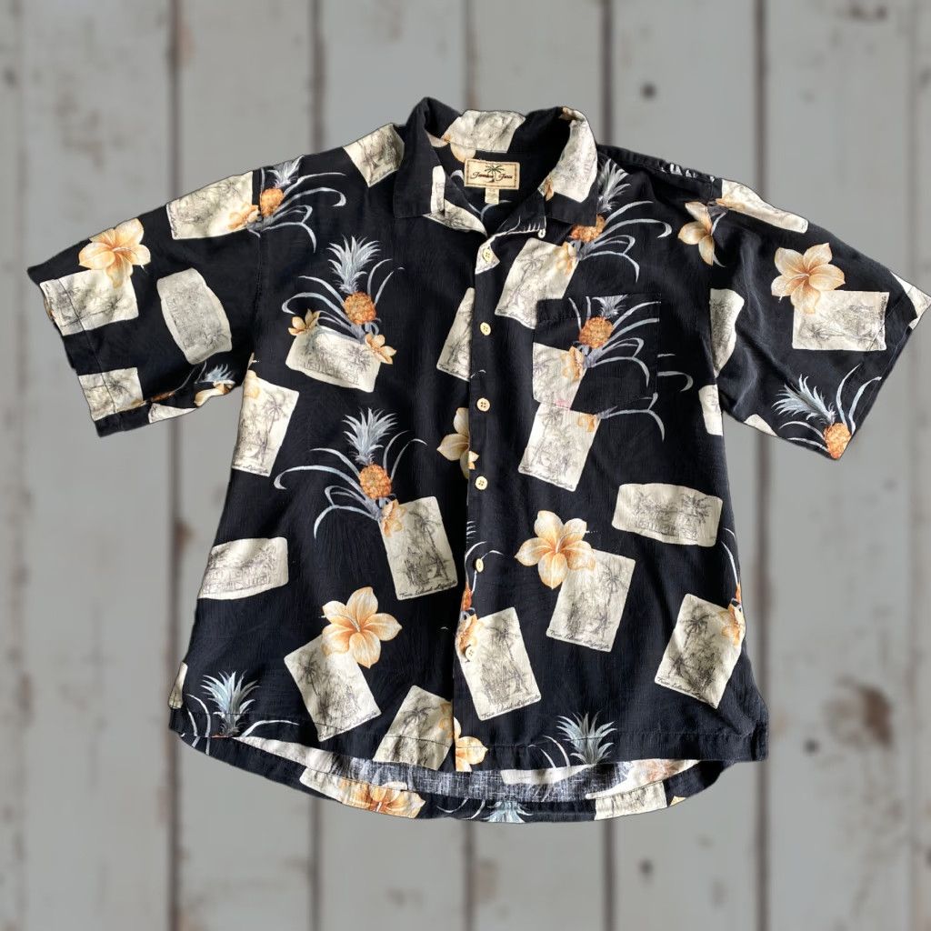 Vintage Jamaica Jaxx Hawaiian Shirt L 100% Silk Pineapple Black Print Loop Collar Size US L / EU 52-54 / 3 - 1 Thumbnail