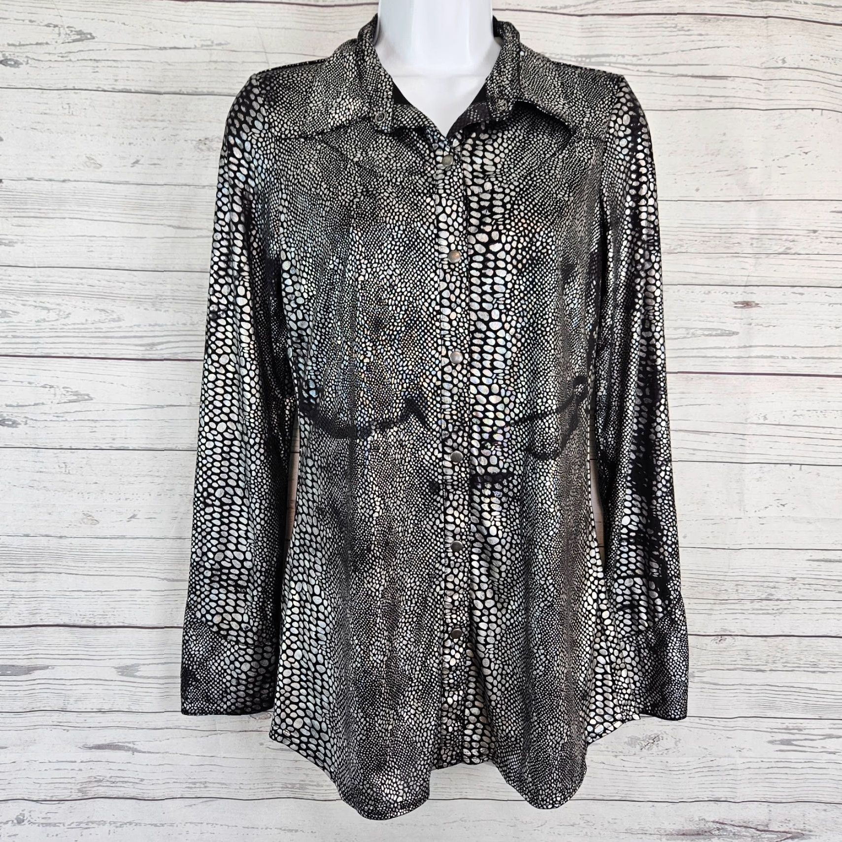 Roper Roper Womens Button-Up Top Sz Small Black Long Sleeve Snap Collared Vintage No 25" Sleeves 28" Length Size S / US 4 / IT 40 - 2 Thumbnail
