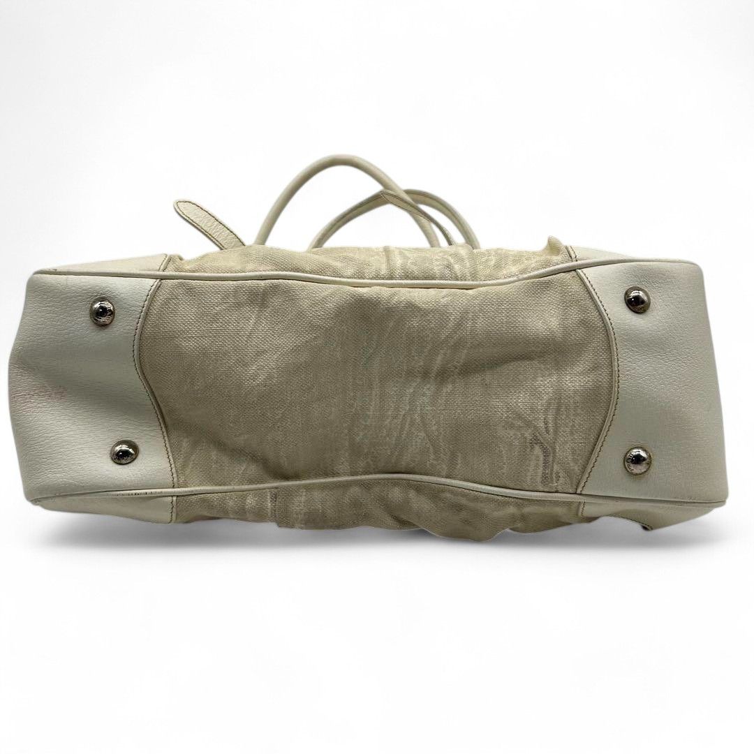 Prada Prada - Canvas Handbag White Triangle Logo Vintage Leather Size ONE SIZE - 4 Thumbnail