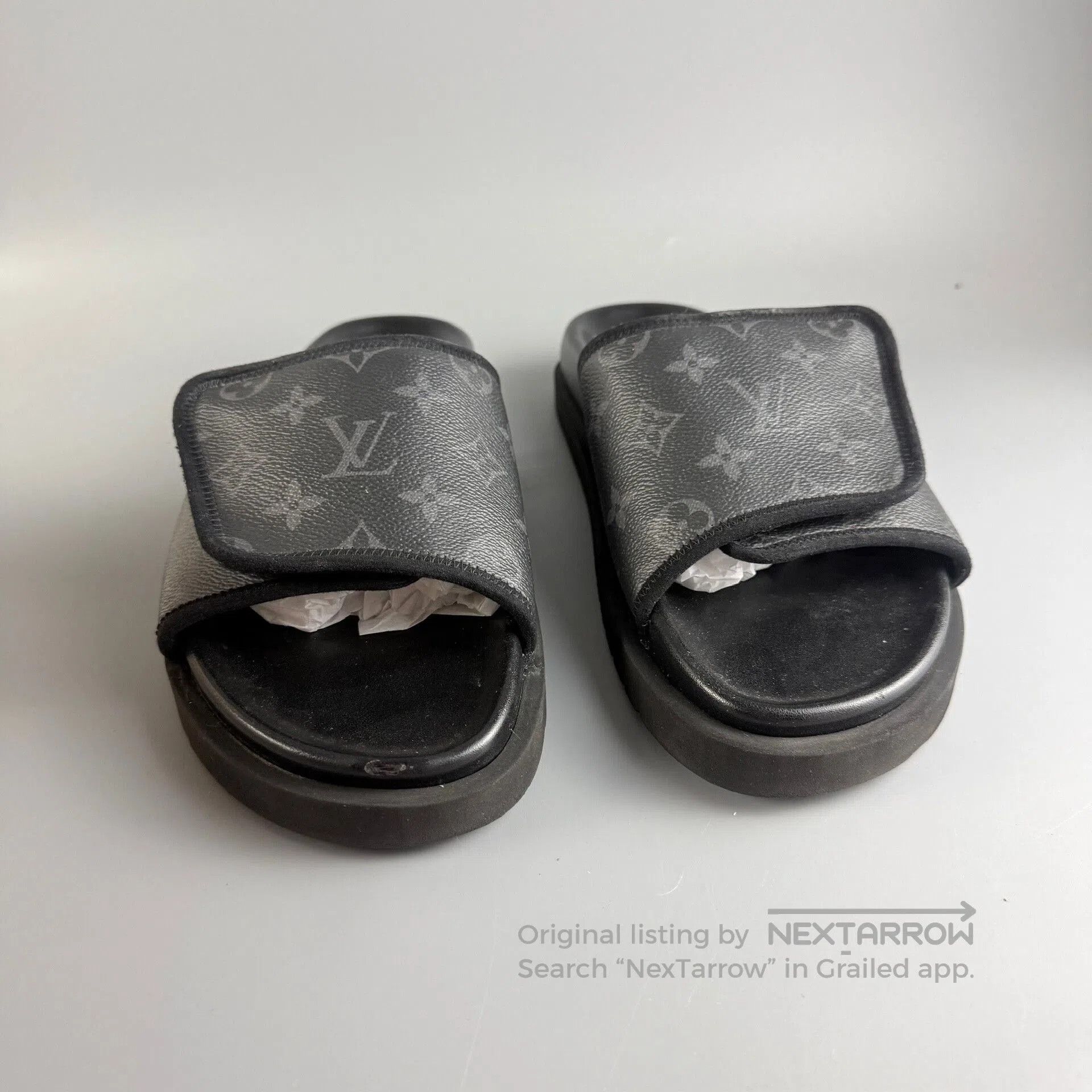 Louis Vuitton LV Black Monogram Velcro Slippers. Size US 8 / EU 41 - 2 Thumbnail