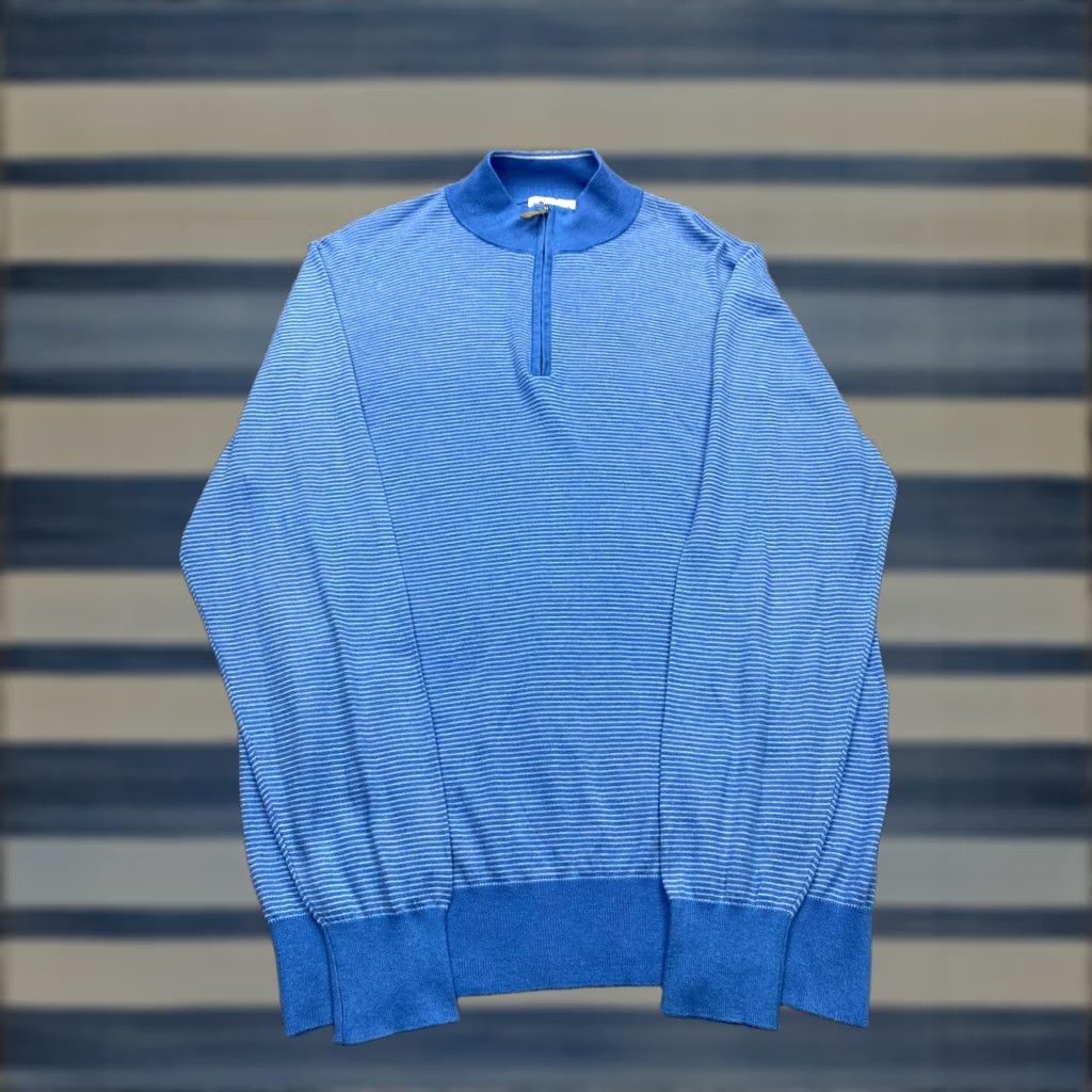 Peter Millar Peter Millar Sweater Mens Medium Blue Striped Silk Blend 1/4 Zip Pullover Size US M / EU 48-50 / 2 - 1 Thumbnail