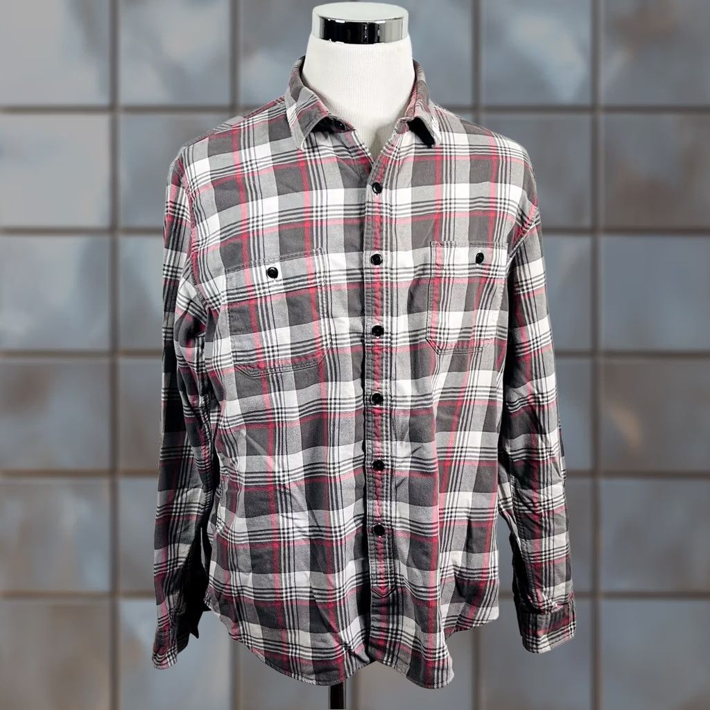 J.Crew J.CREW XL Tailored Fit Flannel Shirt Gray Red Plaid 100% Cotton Button Front (Mens) Size US XL / EU 56 / 4 - 1 Thumbnail