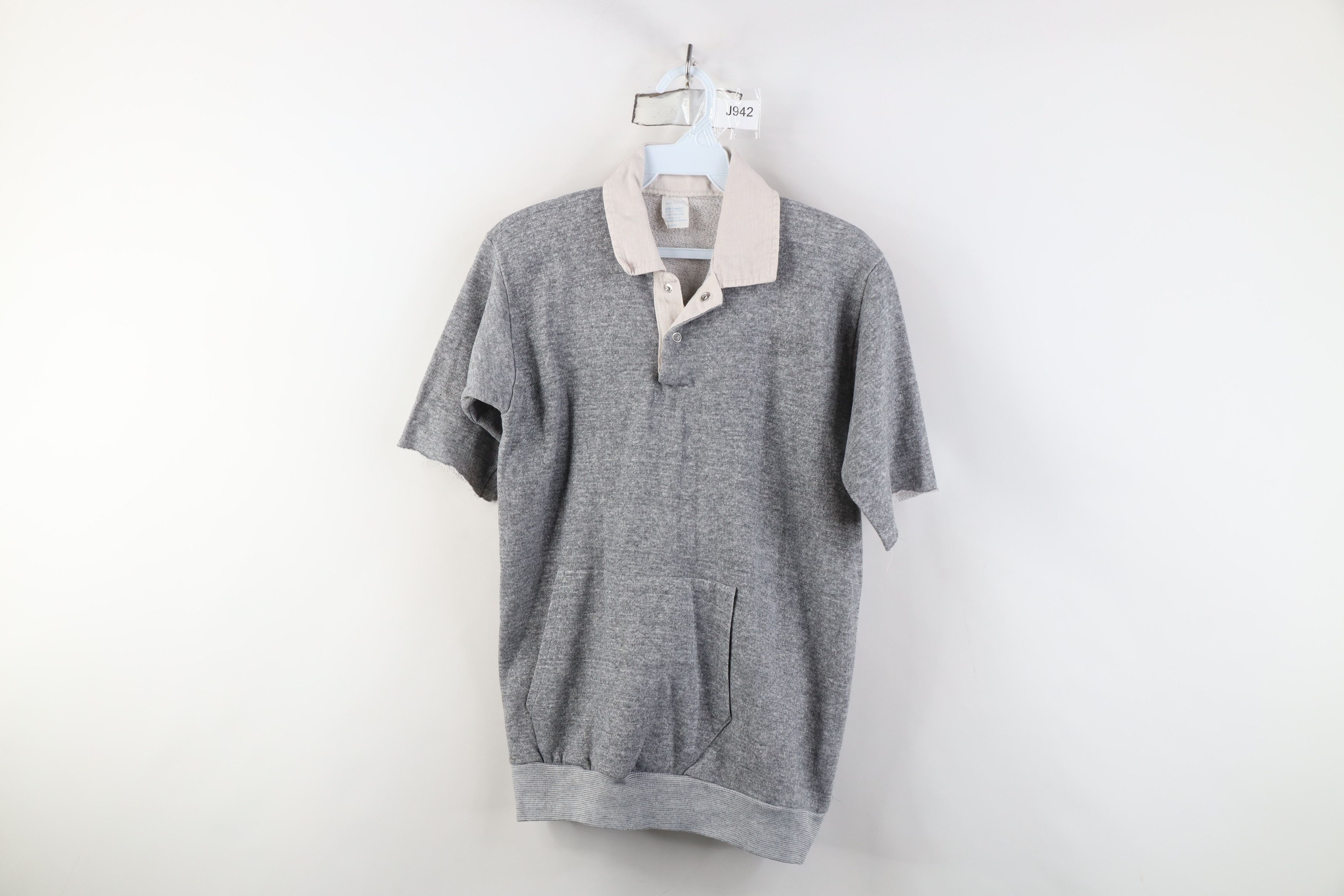 Vintage Vintage 60s 70s Collared Short Sleeve Sweatshirt Gray USA Size US S / EU 44-46 / 1 - 1 Thumbnail