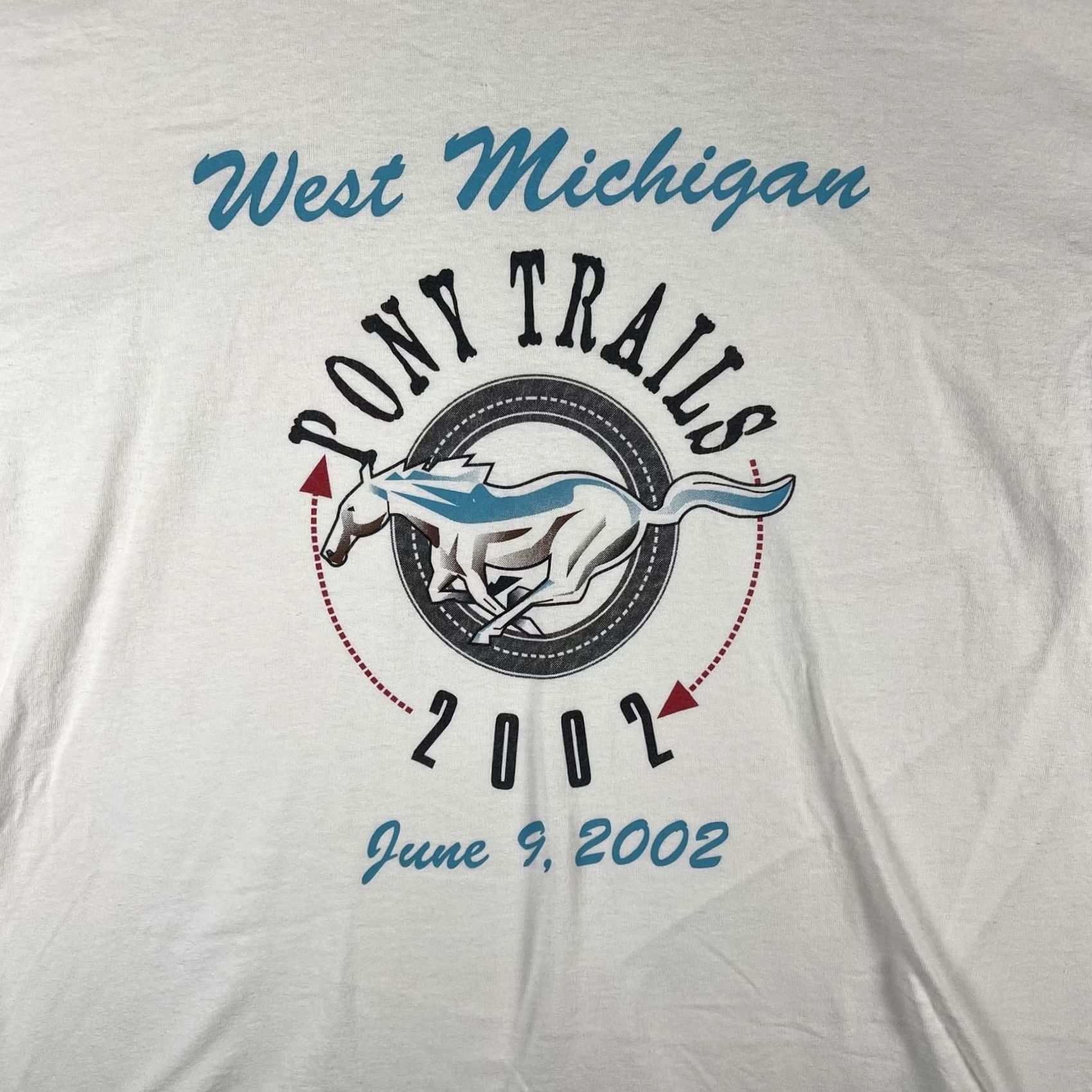 Gildan VINTAGE Mustang Pony Trails Shirt Mens XL White 2002 Car Club West Michigan Graphic Print Mustang Horse 00s Cars Mens XL White Size US XL / EU 56 / 4 - 3 Thumbnail