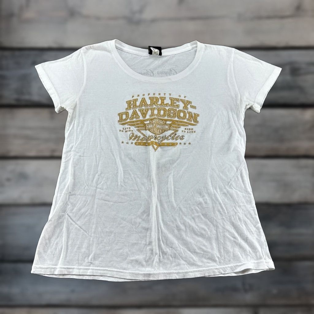 Harley Davidson VINTAGE Harley-Davidson Shirt Womens XL White Cotton Wings Bling USA Y2K Size XL / US 12-14 / IT 48-50 - 1 Thumbnail