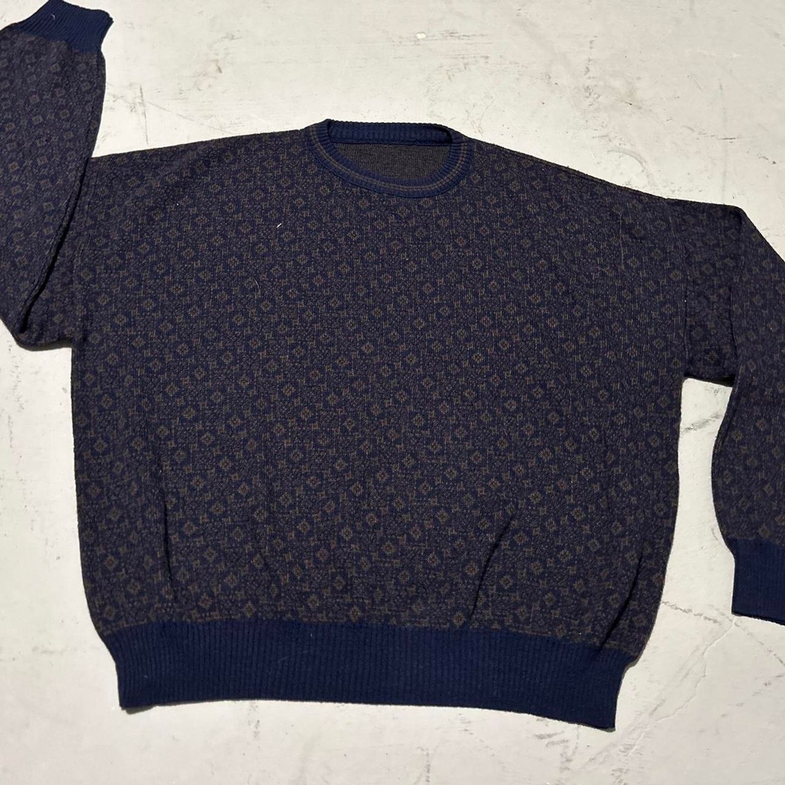 Other Navy Blue Vintage 80s Alberto Dani Sweater - Unique Pattern Size US M / EU 48-50 / 2 - 1 Thumbnail