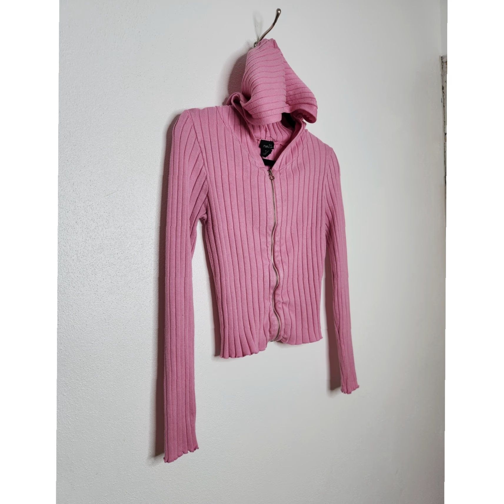 Vintage VINTAGE Rue 21 Pink Zip Hoodie Crop Ribbed Stretchy Fairy Mermaid Office Medium Hooded Full Zip Womens Size M / US 6-8 / IT 42-44 - 2 Thumbnail