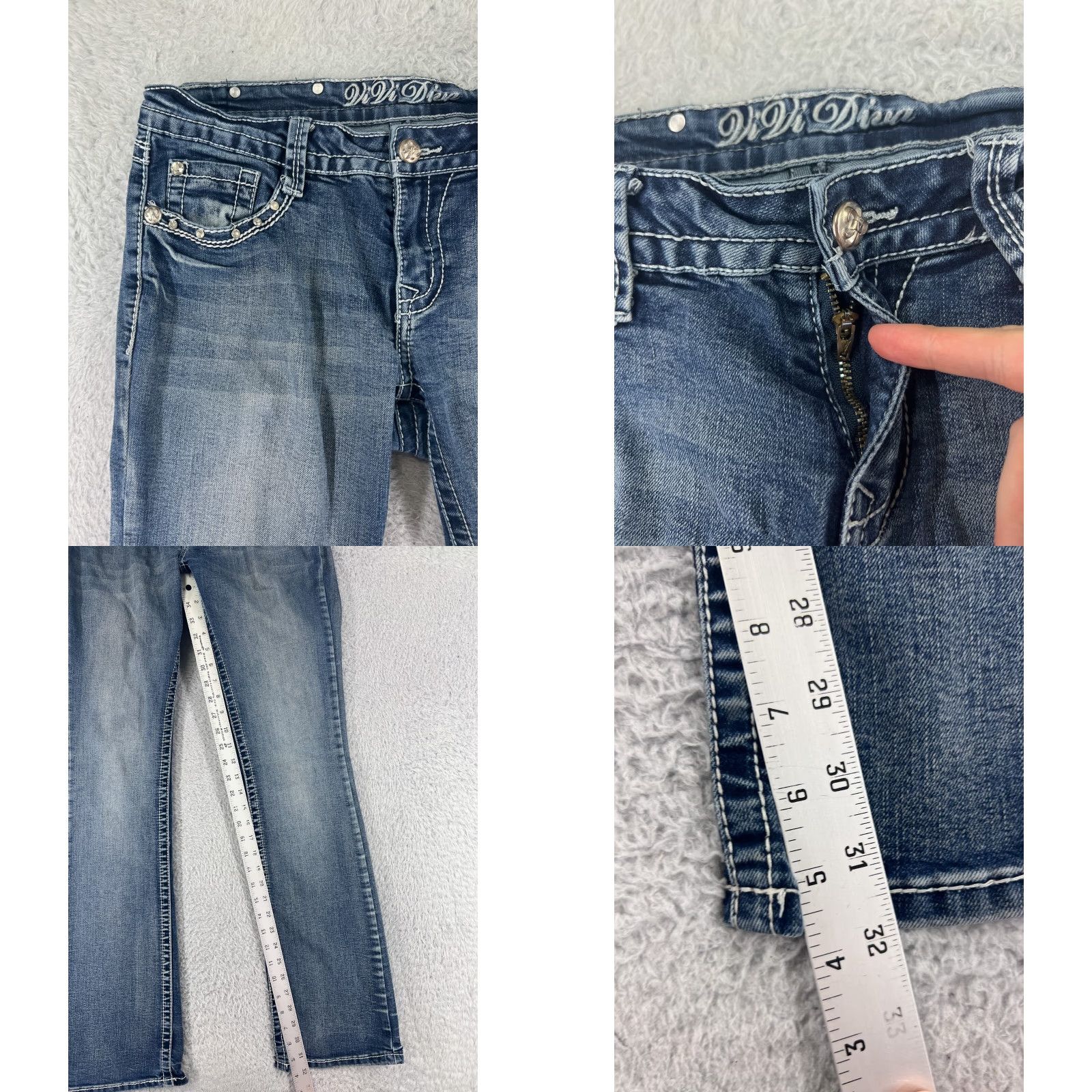 Vintage Vi Vi Diva Jeans Women 8 Blue Denim Bootcut Mid Rise Regular Inseam 32 5-Pocket Embroidered Cotton Blend Vintage? No. Size 30" / US 8 / IT 44 - 8 Thumbnail