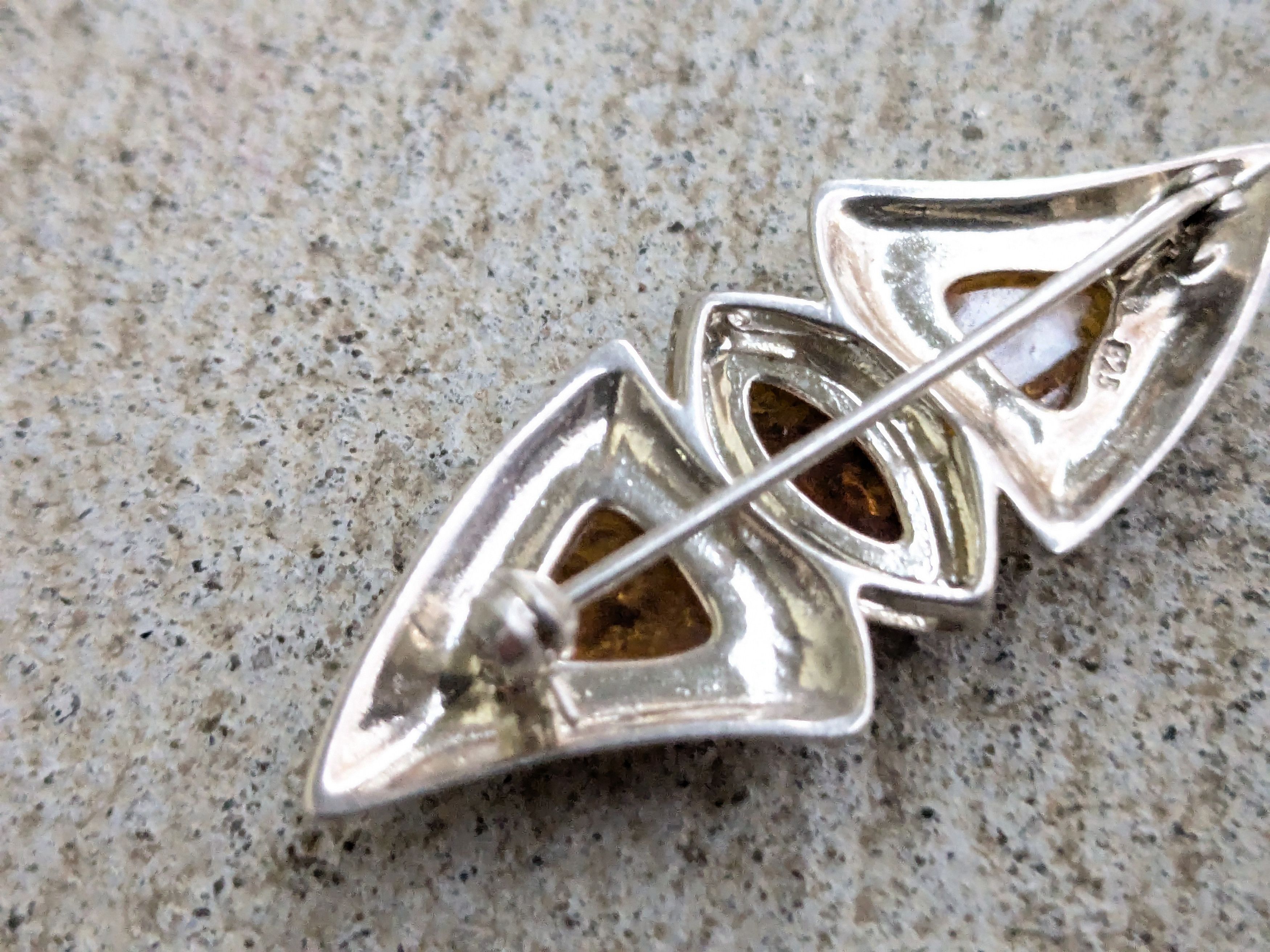Jewelry Vintage Sterling Silver Amber Pin Brooch Abstract Modern Size ONE SIZE - 3 Thumbnail