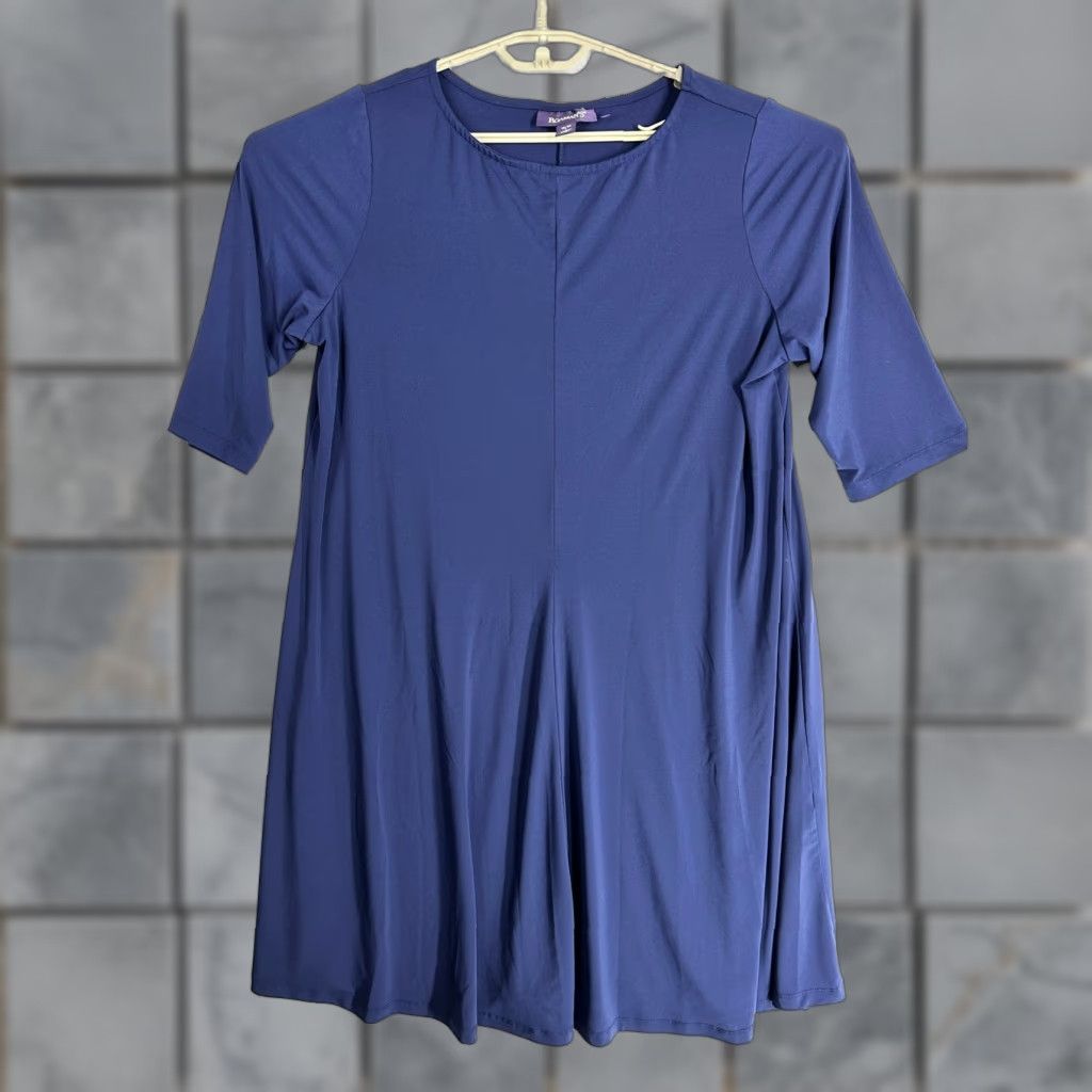 Vintage Roaman's Midi Dress Womens 18/20 Navy Blue Minimalist A Line Round Neck Plus Size L 18 Size XXL / US 16-18 / IT 52-54 - 1 Thumbnail