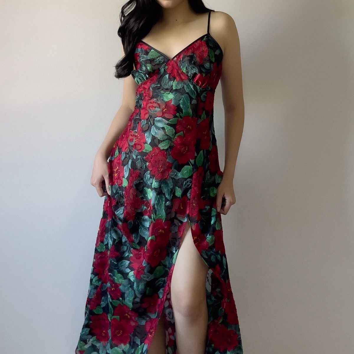Victoria's Secret Victoria’s Secret 1990s Floral Burnout Maxi Slip Dress (L) Size L / US 10 / IT 46 - 2 Thumbnail