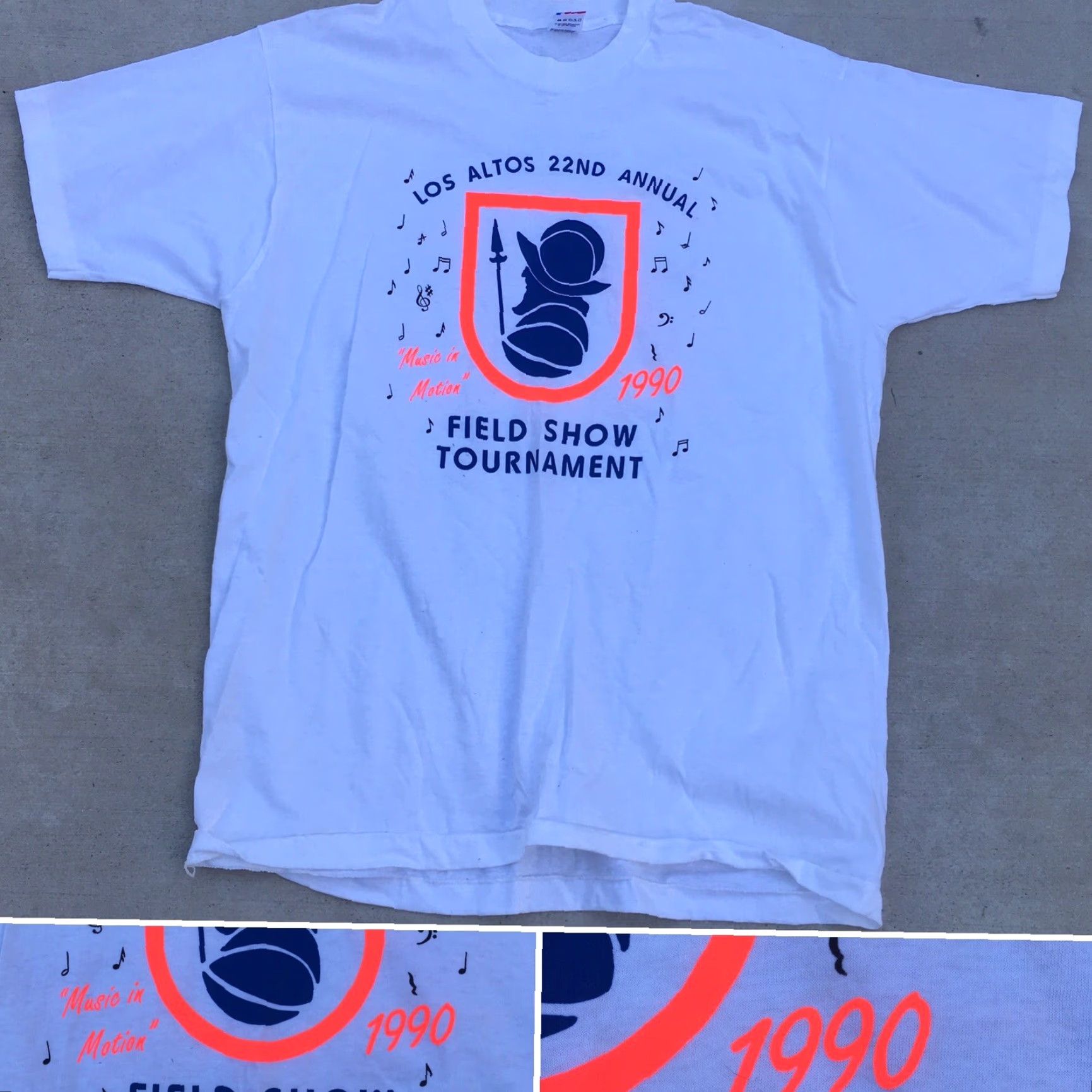 Fruit Of The Loom VINTAGE Los Altos 22nd Annual Field Show Tournament T-Shirt Music In Motion 1990 2XL White Mens Graphic Tee 1990s Fruits of the Loom Size US XXL / EU 58 / 5 - 4 Thumbnail