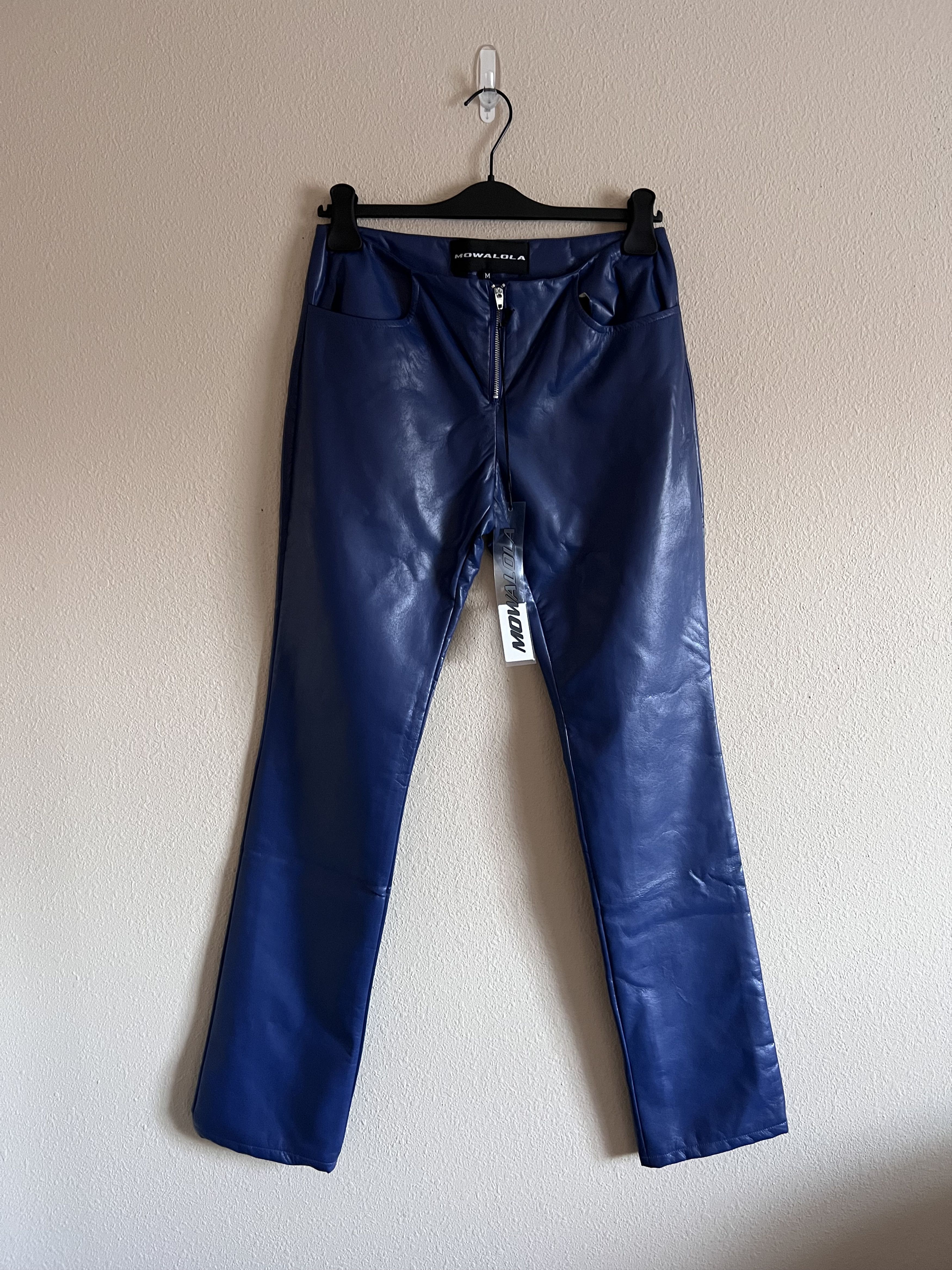 image of Mowalola Faux Leather Pants In Blue, Men's (Size 31)