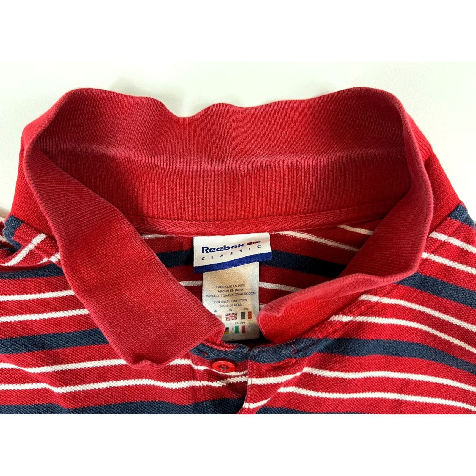 Reebok VINTAGE Reebok Classic Polo Shirt Striped XL Men’s Shirt Polo Red 100% Cotton Embroidered Logo 90s Sports Size US XL / EU 56 / 4 - 5 Thumbnail
