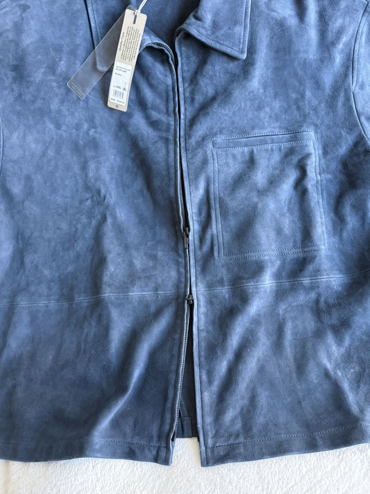 Hudson HUDSON Men’s XXL Petrol Leather Suede Zip Shirt Short Sleeve Size US XXL / EU 58 / 5 - 11 Thumbnail