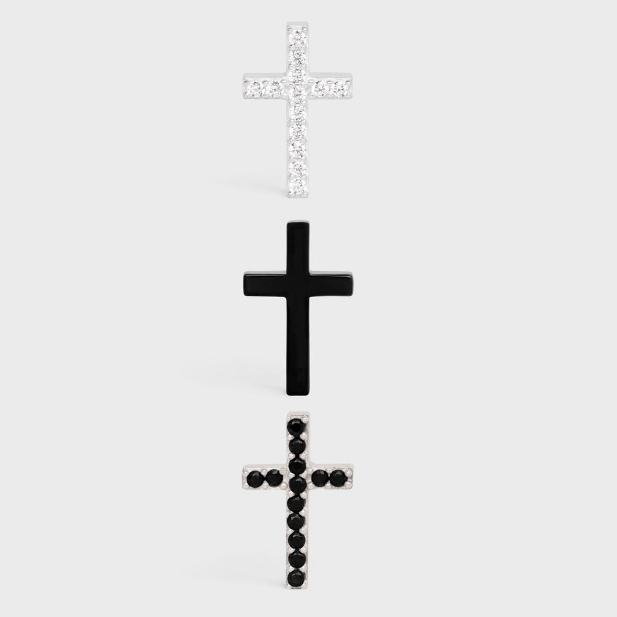 Celine Cross Studs, Brass With Rhodium Finish, Crystals And Varnish Size ONE SIZE - 1 Thumbnail