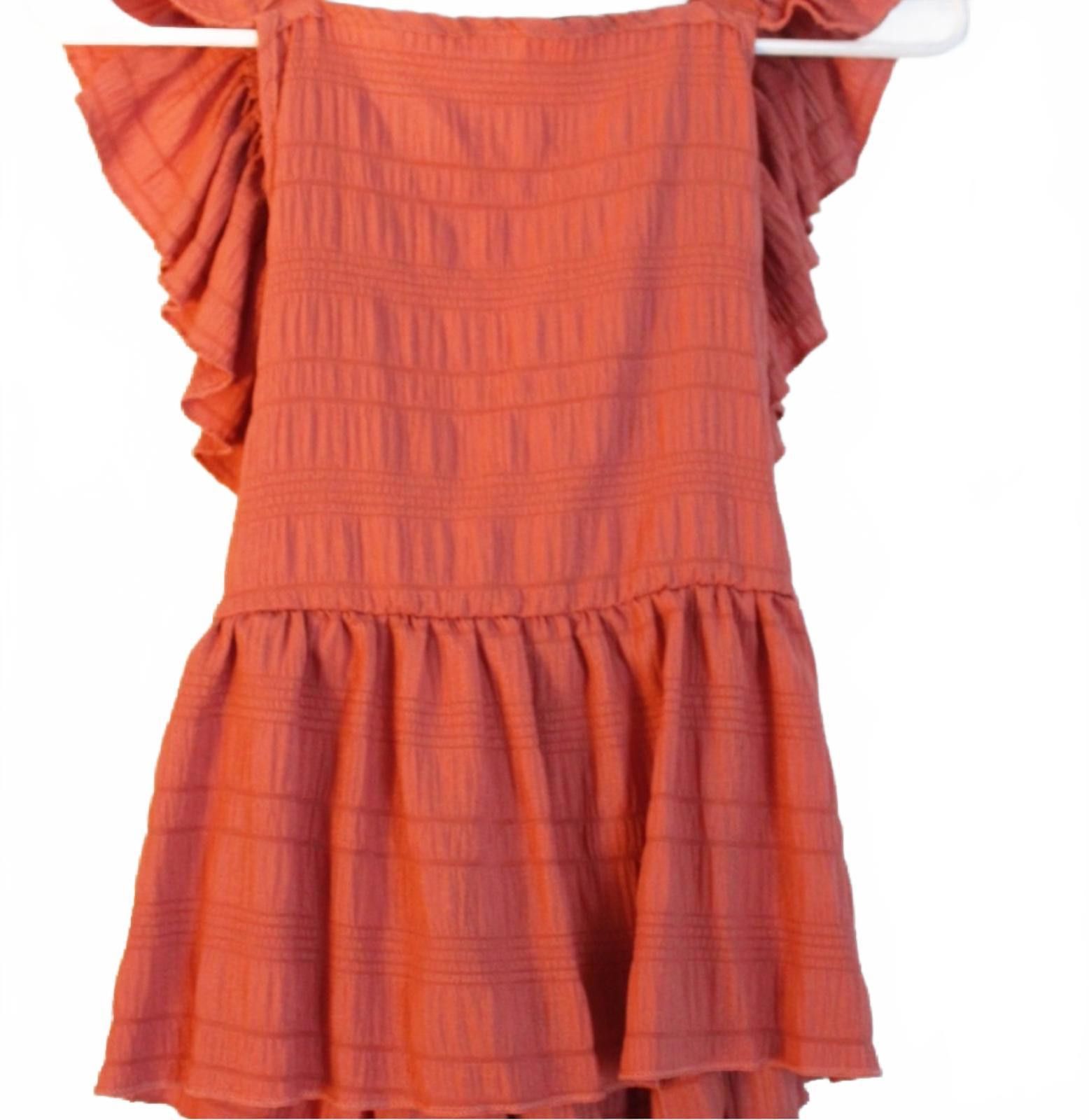 Shein SHEIN Small Rust Orange Textured Ruffle Sleeve Tie-Back Tank Size S / US 4 / IT 40 - 2 Thumbnail