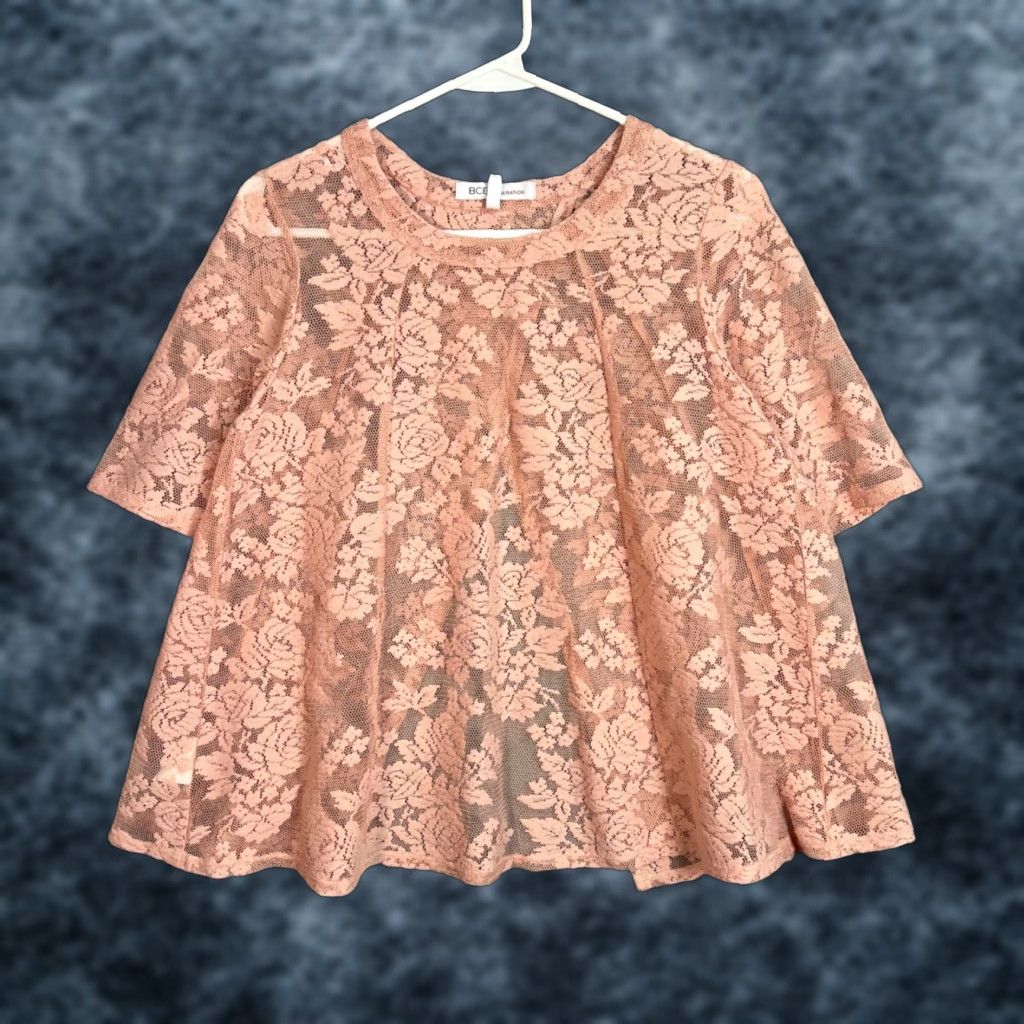 BCBGeneration BCBGeneration Womens Lace Top Blouse Size Small Floral Sheer Pink Size S / US 4 / IT 40 - 1 Thumbnail