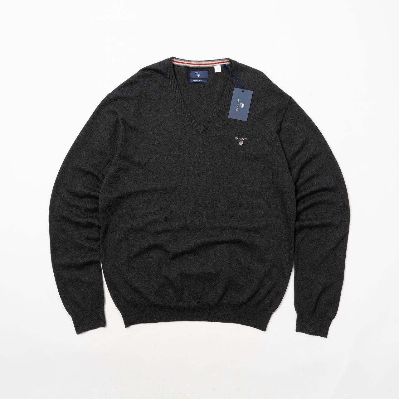 Gant 🔵GANT Wool Cotton blend V-Neck Sweater Jumper Gray Melange Size US XL / EU 56 / 4 - 1 Thumbnail